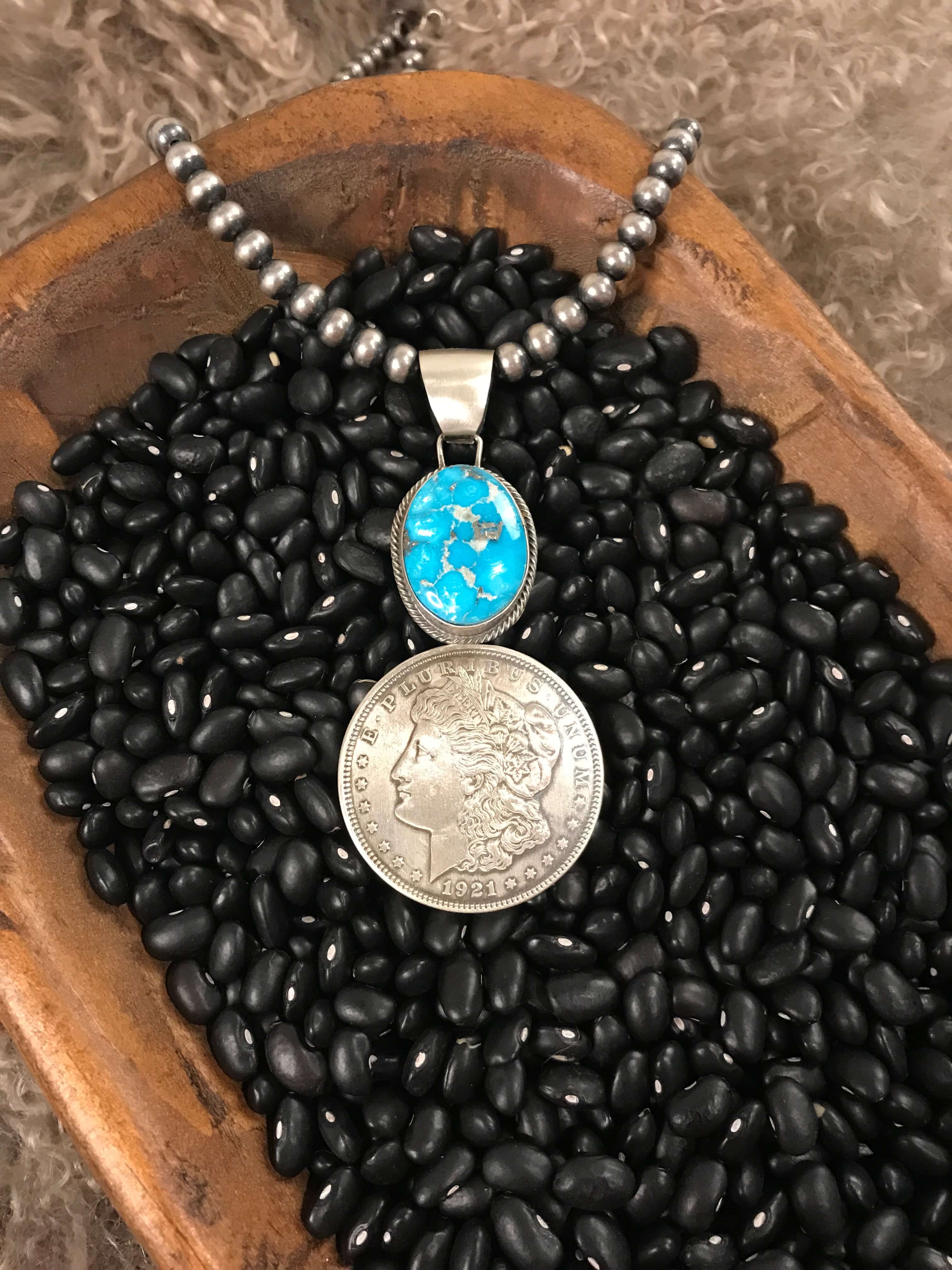 The Liberty Dollar Pendant, 1-Pendants-Calli Co., Turquoise and Silver Jewelry, Native American Handmade, Zuni Tribe, Navajo Tribe, Brock Texas