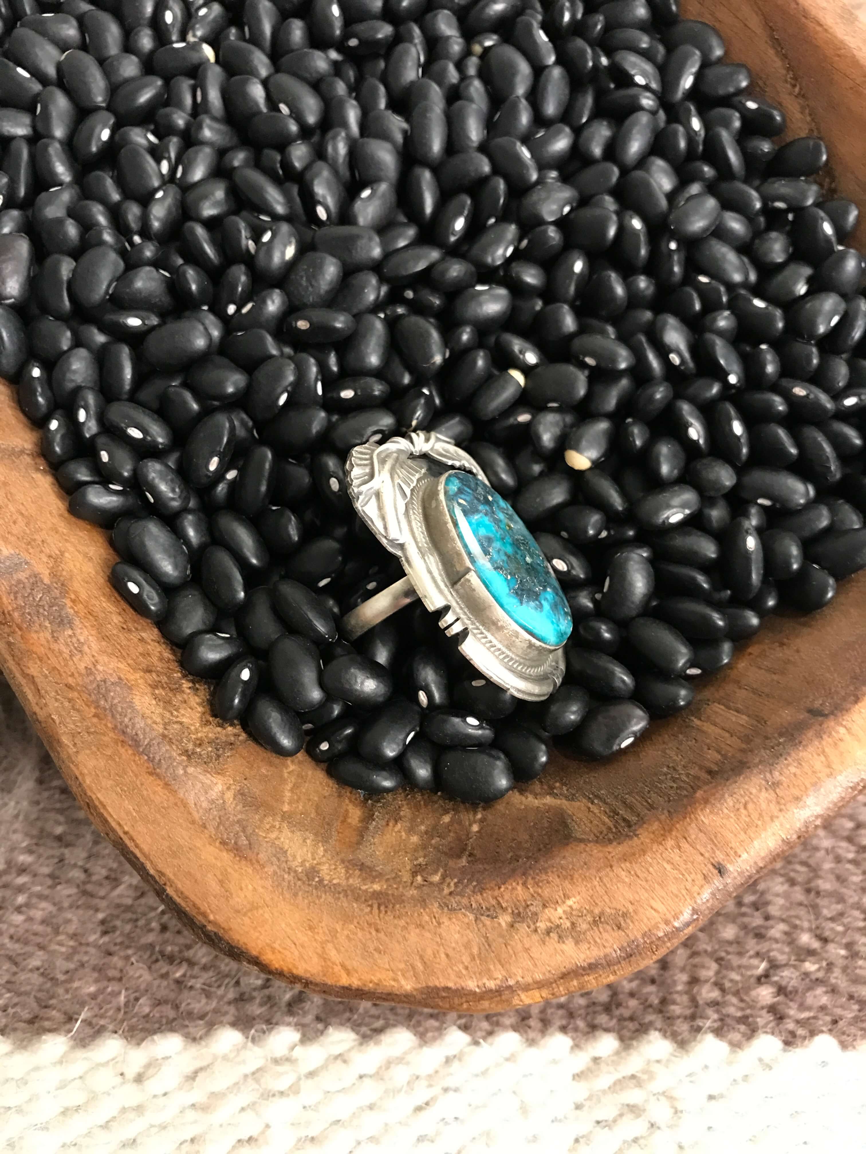 The Ridge Wood Ring, Sz 8.5-Rings-Calli Co., Turquoise and Silver Jewelry, Native American Handmade, Zuni Tribe, Navajo Tribe, Brock Texas