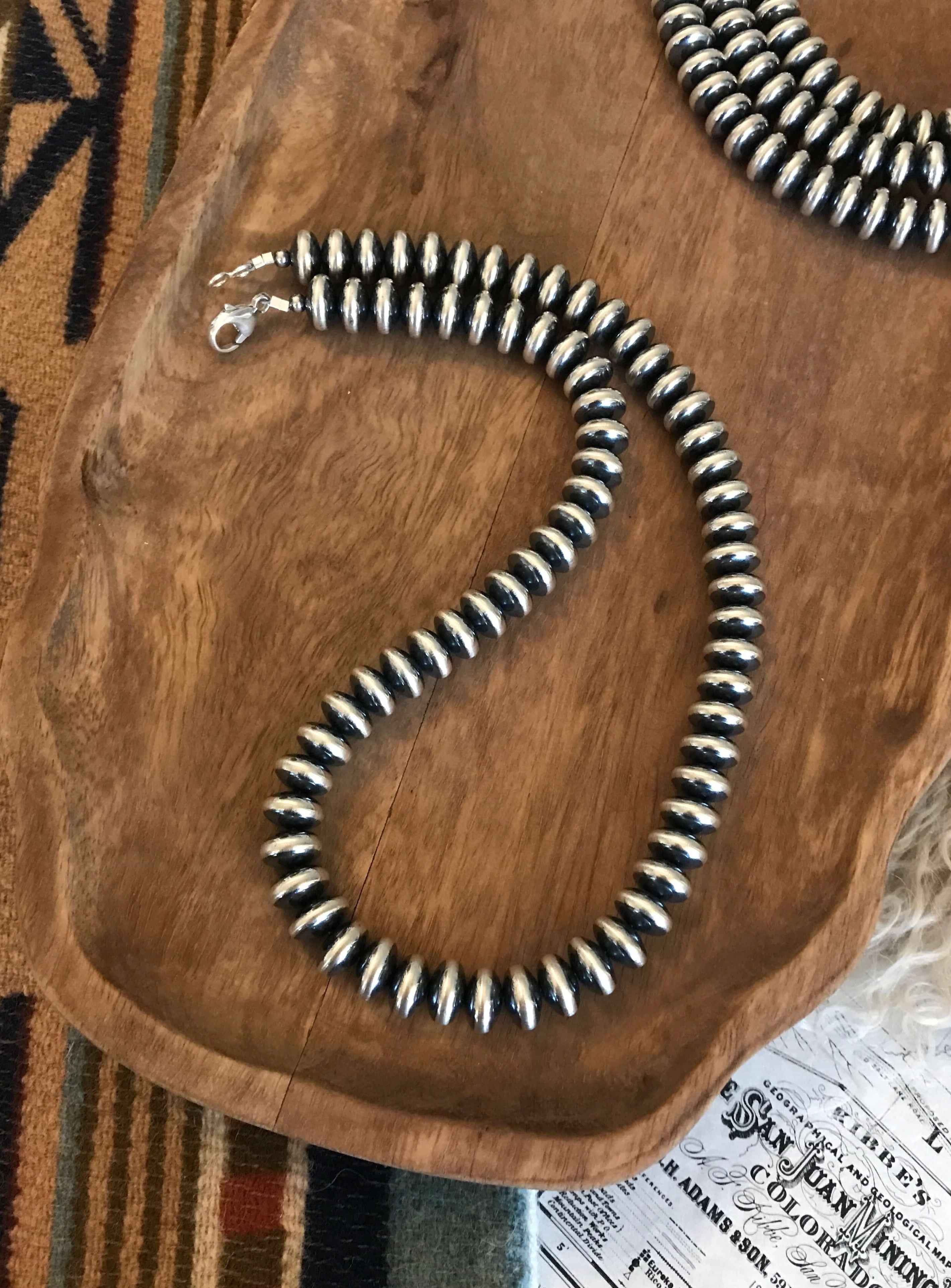 The Tyler 12mm Saucer Pearl Necklace-Necklaces-Calli Co., Turquoise and Silver Jewelry, Native American Handmade, Zuni Tribe, Navajo Tribe, Brock Texas