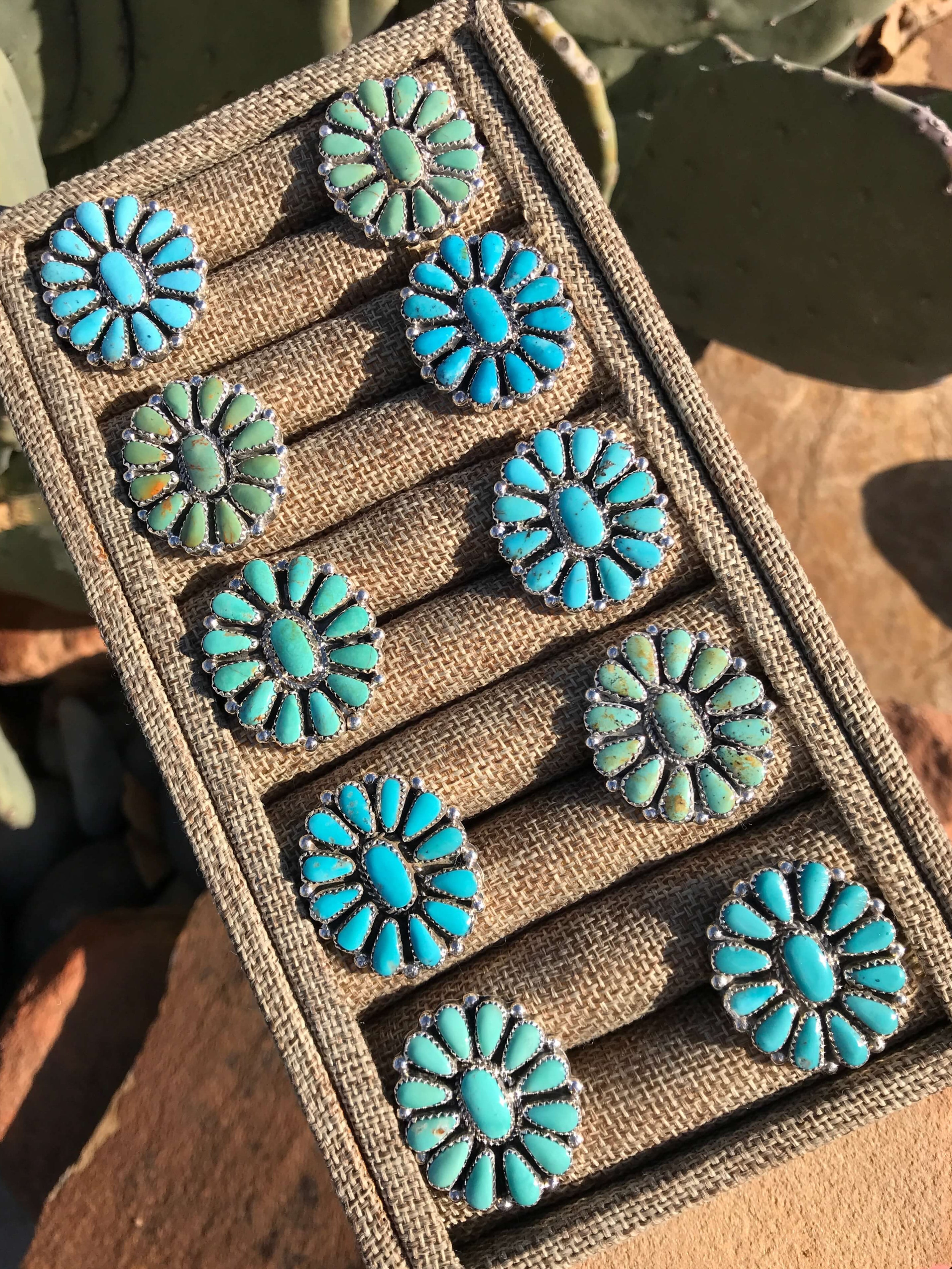 The Willis Adjustable Turquoise Cluster Rings-Rings-Calli Co., Turquoise and Silver Jewelry, Native American Handmade, Zuni Tribe, Navajo Tribe, Brock Texas