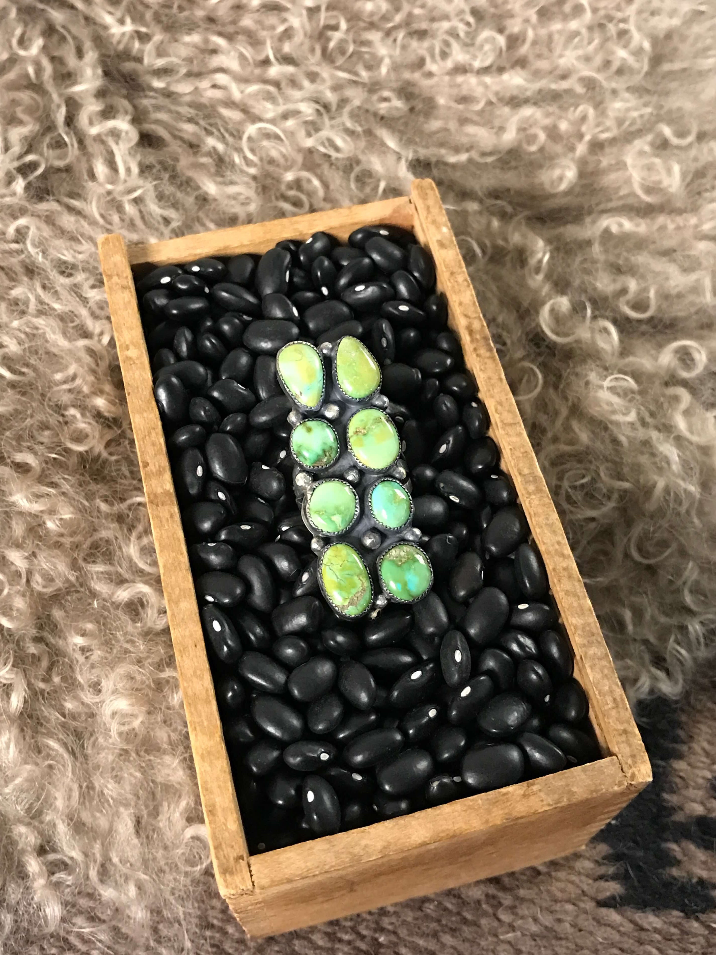 The Karina Ring, Sz 7.5-Rings-Calli Co., Turquoise and Silver Jewelry, Native American Handmade, Zuni Tribe, Navajo Tribe, Brock Texas