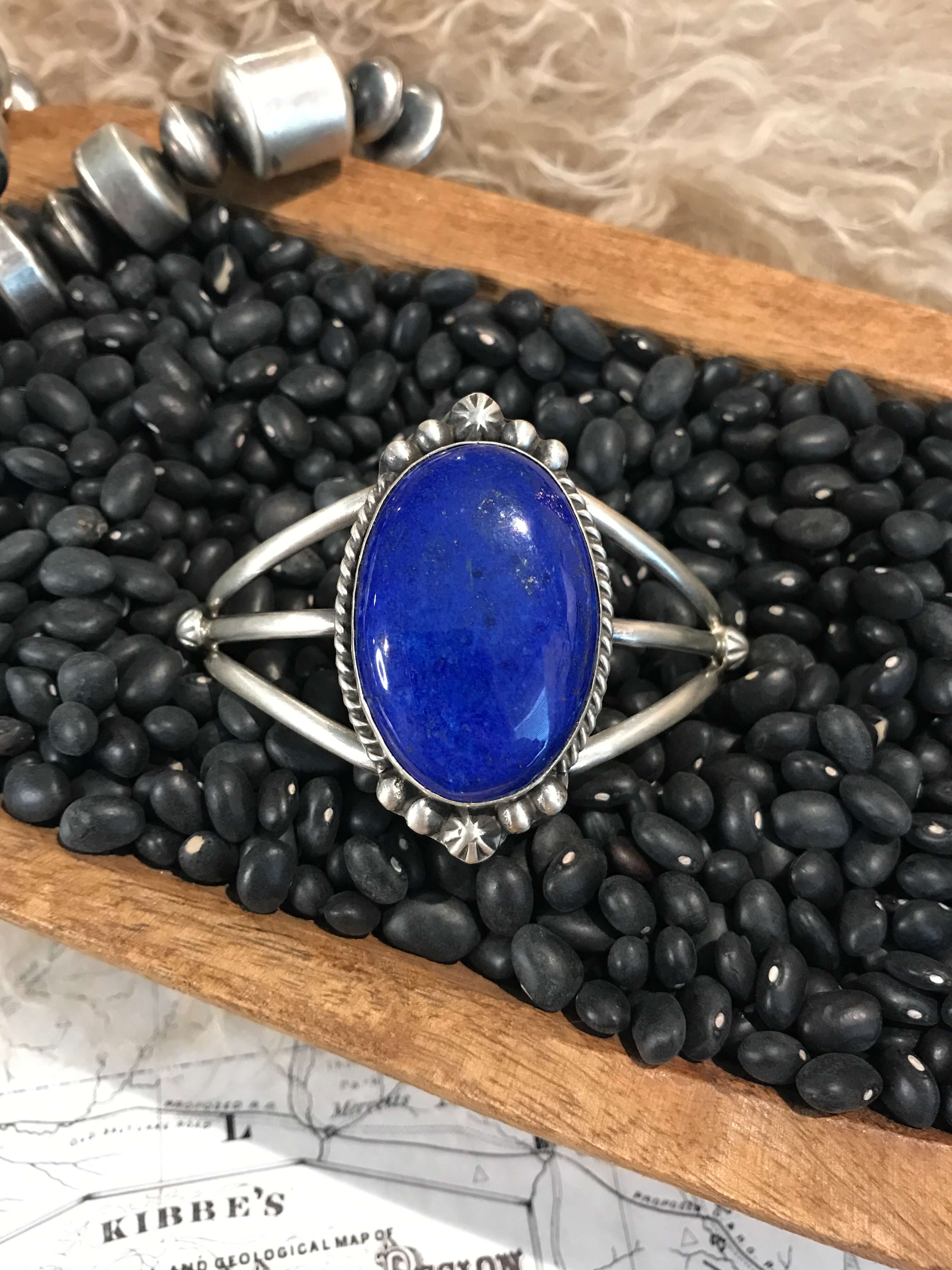 The Lapis Statement Cuff-Bracelets & Cuffs-Calli Co., Turquoise and Silver Jewelry, Native American Handmade, Zuni Tribe, Navajo Tribe, Brock Texas