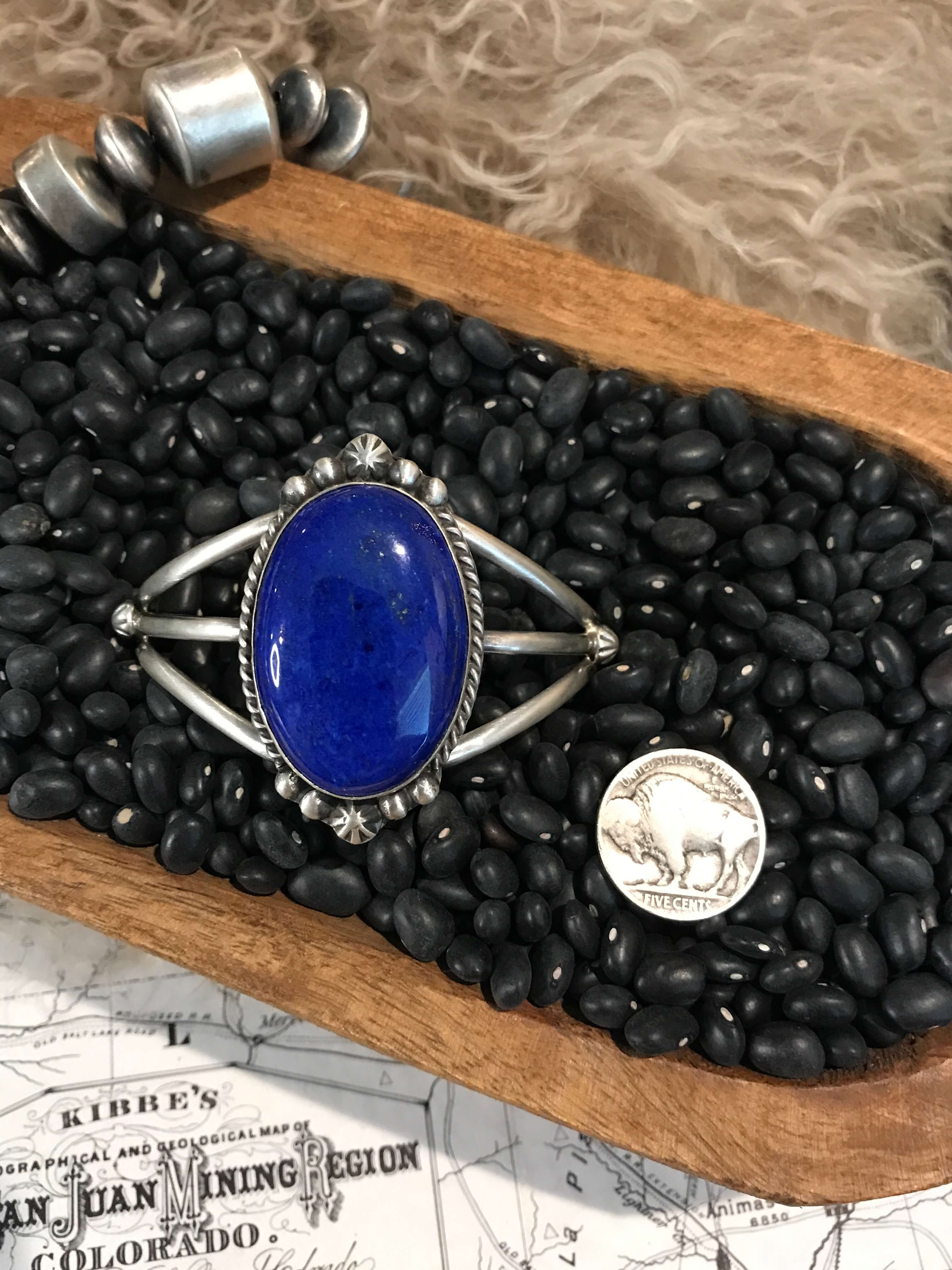 The Lapis Statement Cuff-Bracelets & Cuffs-Calli Co., Turquoise and Silver Jewelry, Native American Handmade, Zuni Tribe, Navajo Tribe, Brock Texas