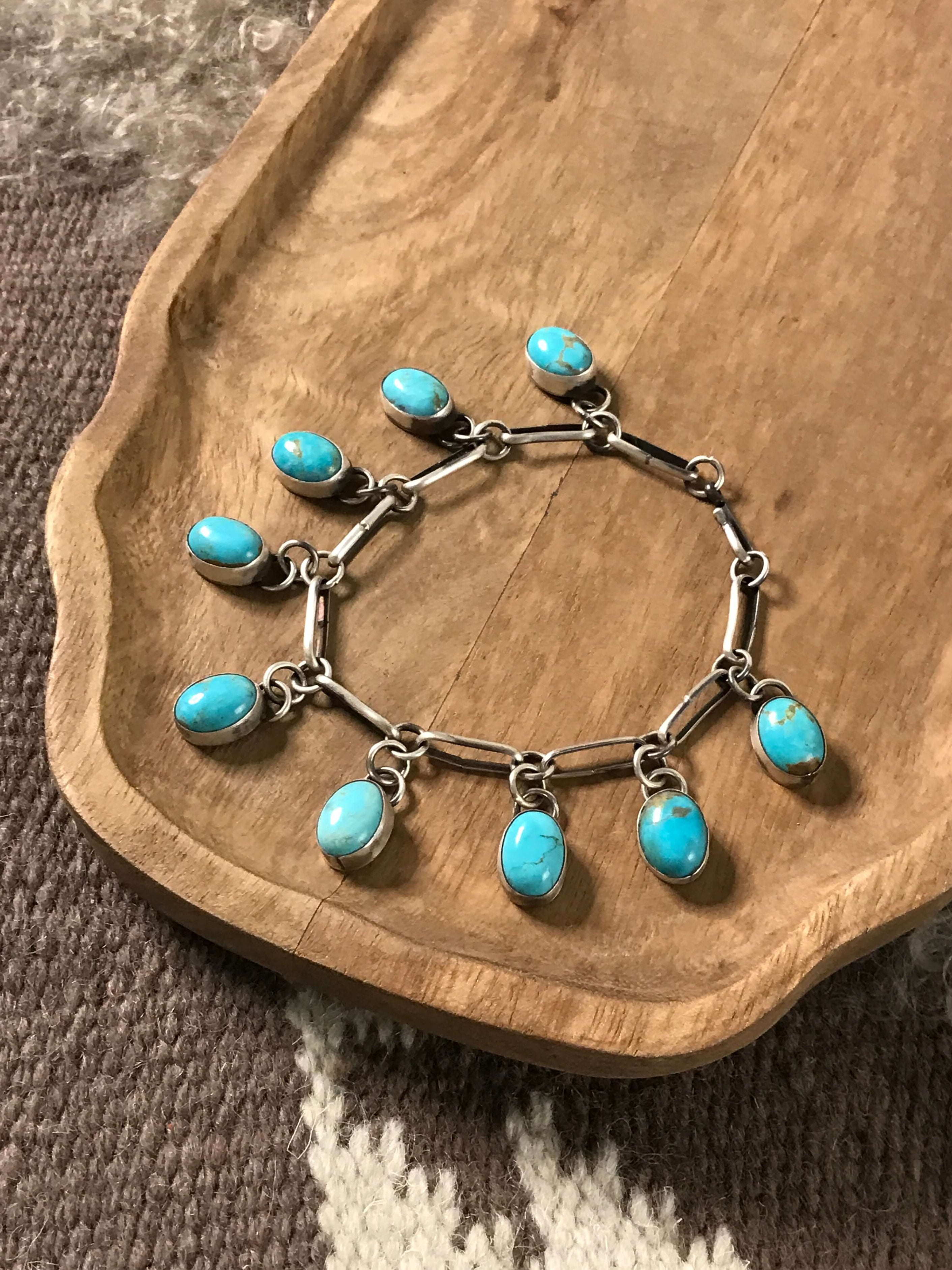 The Mavis Link Bracelet, 6-Bracelets & Cuffs-Calli Co., Turquoise and Silver Jewelry, Native American Handmade, Zuni Tribe, Navajo Tribe, Brock Texas
