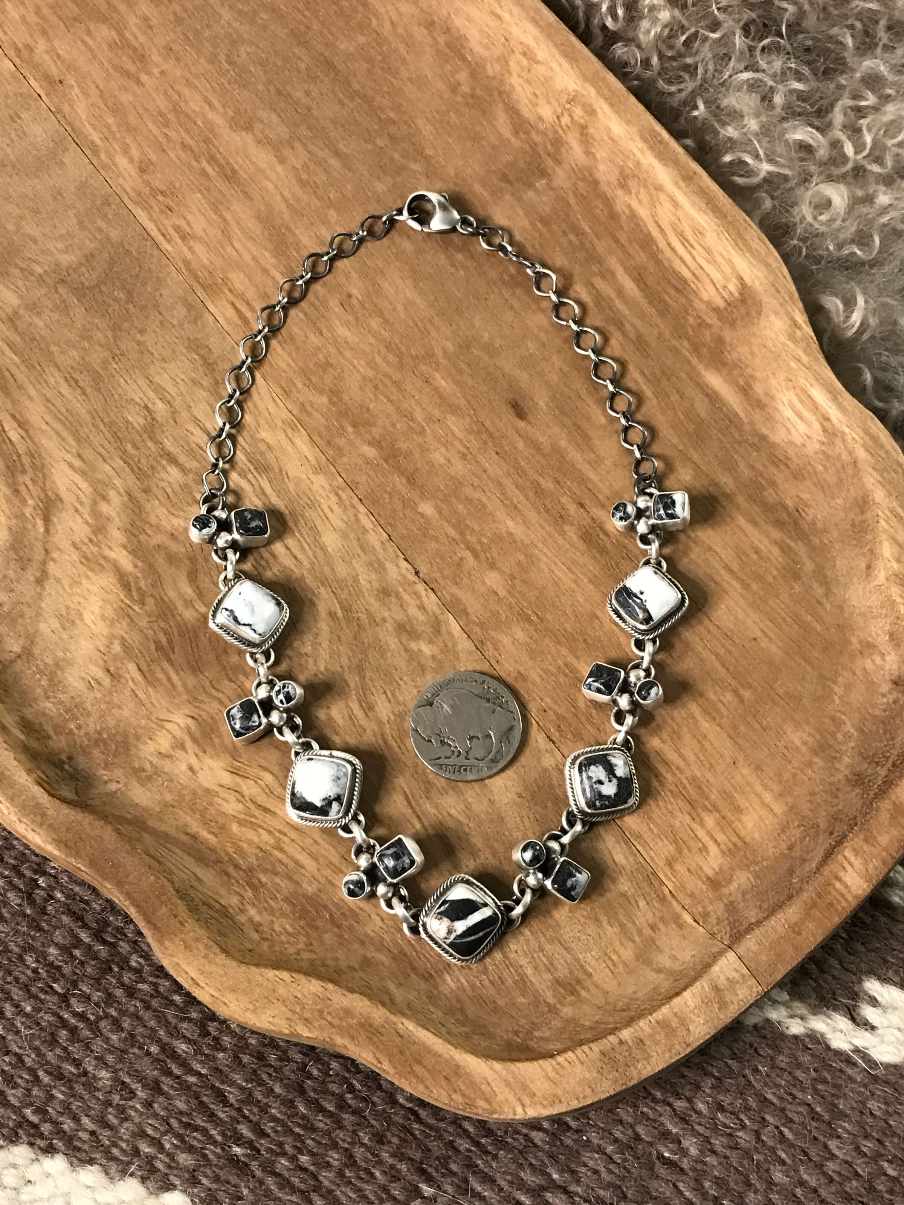 The Chickasaw Statement Necklace, 1-Necklaces-Calli Co., Turquoise and Silver Jewelry, Native American Handmade, Zuni Tribe, Navajo Tribe, Brock Texas