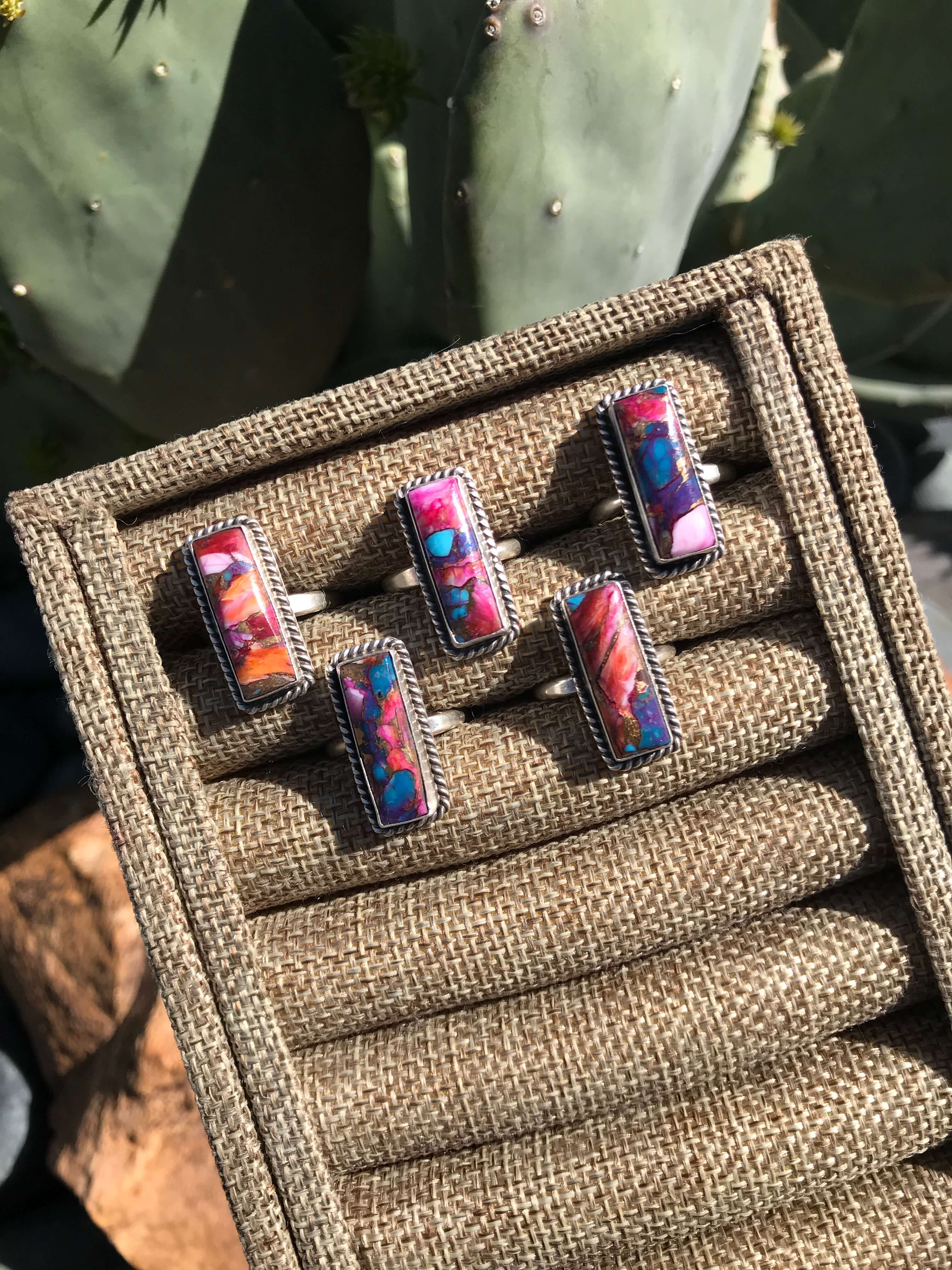 The Little Chief Dahlia Rings-Rings-Calli Co., Turquoise and Silver Jewelry, Native American Handmade, Zuni Tribe, Navajo Tribe, Brock Texas