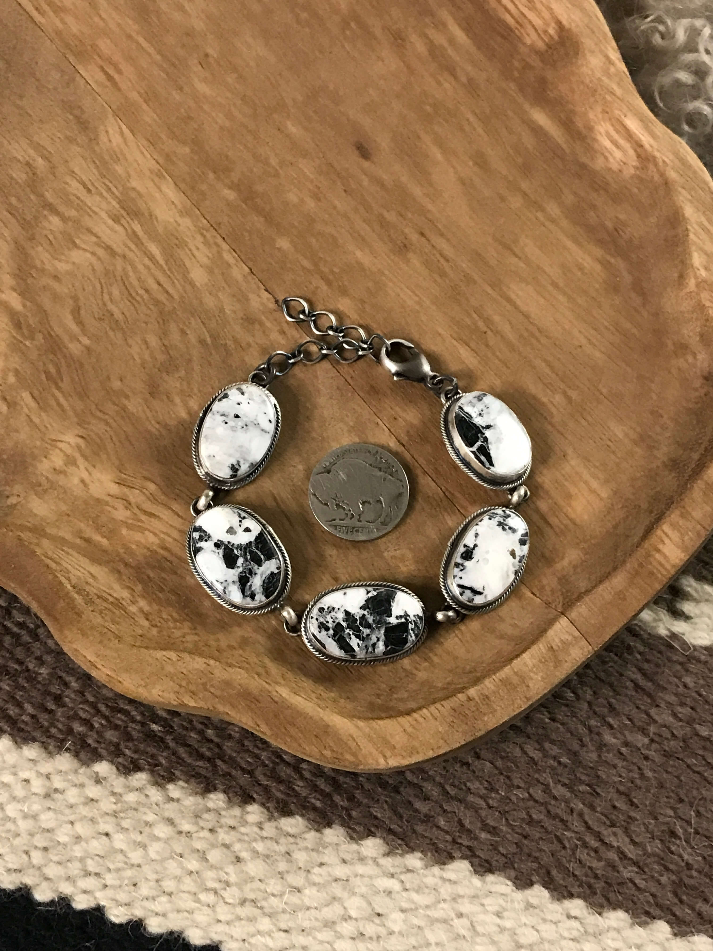 The Searcy Link Bracelet, 2 xx-Bracelets & Cuffs-Calli Co., Turquoise and Silver Jewelry, Native American Handmade, Zuni Tribe, Navajo Tribe, Brock Texas