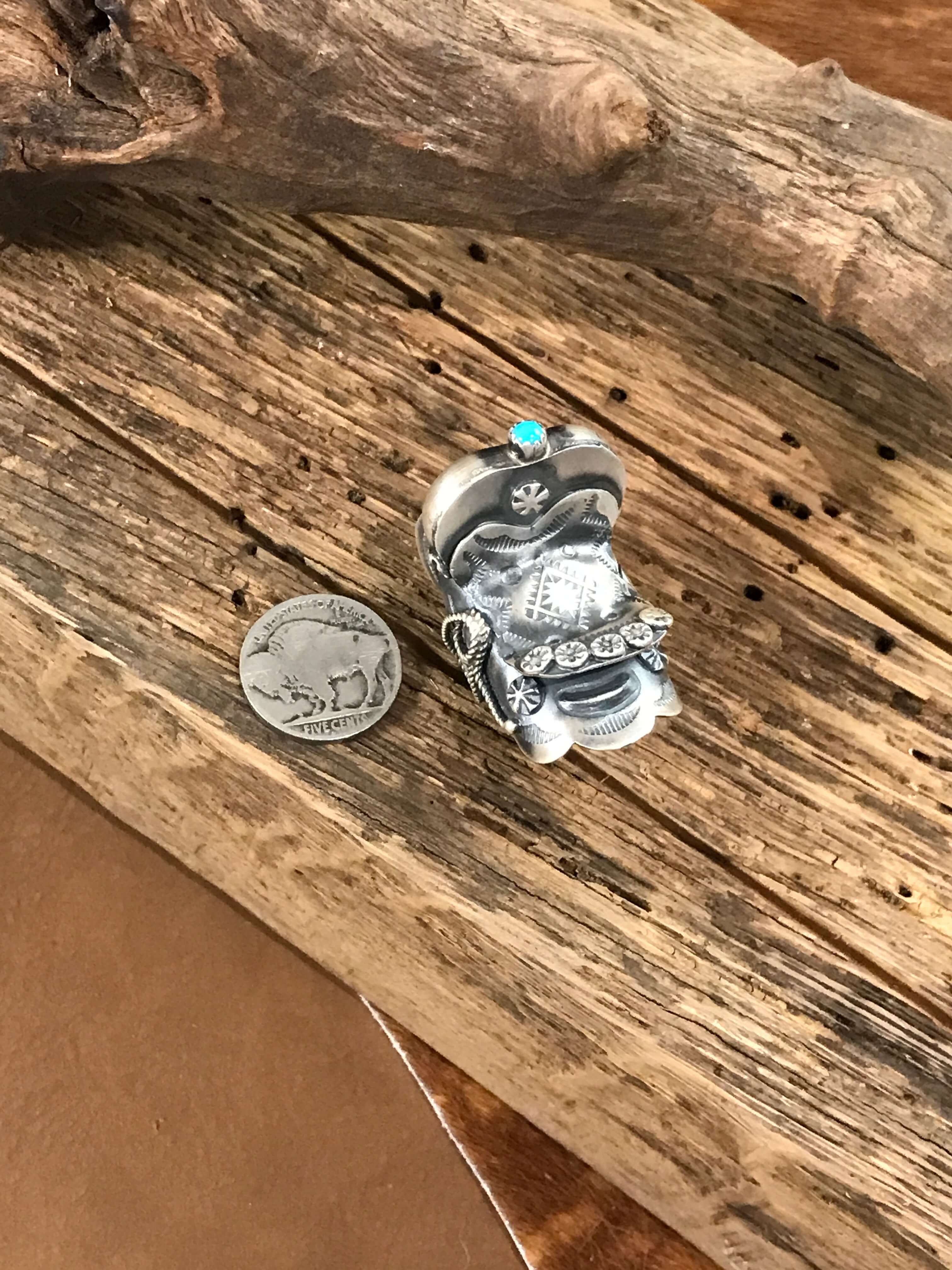 The Takoda Saddle Turquoise Ring 1, Sz 7.5-Rings-Calli Co., Turquoise and Silver Jewelry, Native American Handmade, Zuni Tribe, Navajo Tribe, Brock Texas