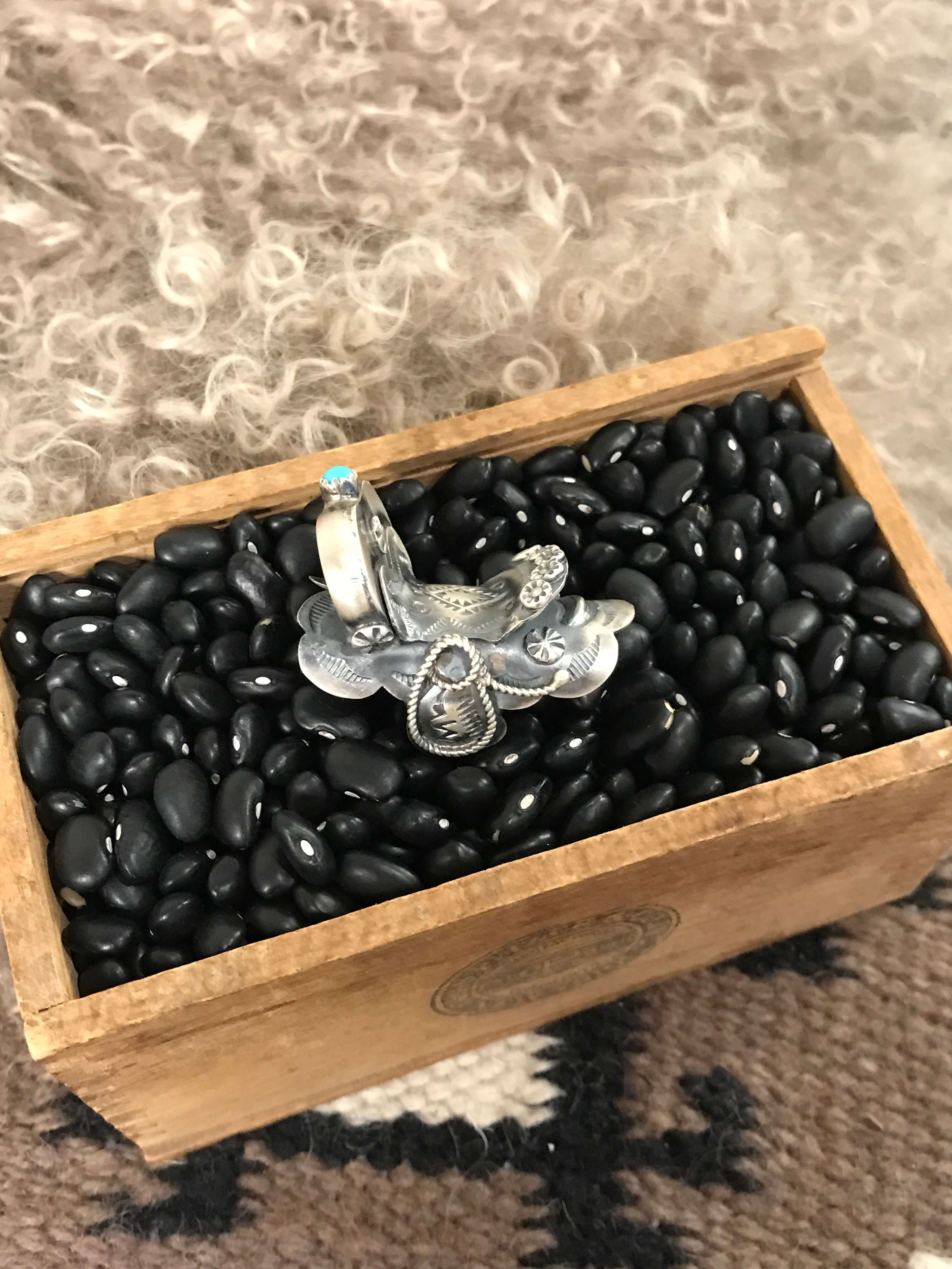 The Takoda Saddle Turquoise Ring 1, Sz 7.5-Rings-Calli Co., Turquoise and Silver Jewelry, Native American Handmade, Zuni Tribe, Navajo Tribe, Brock Texas