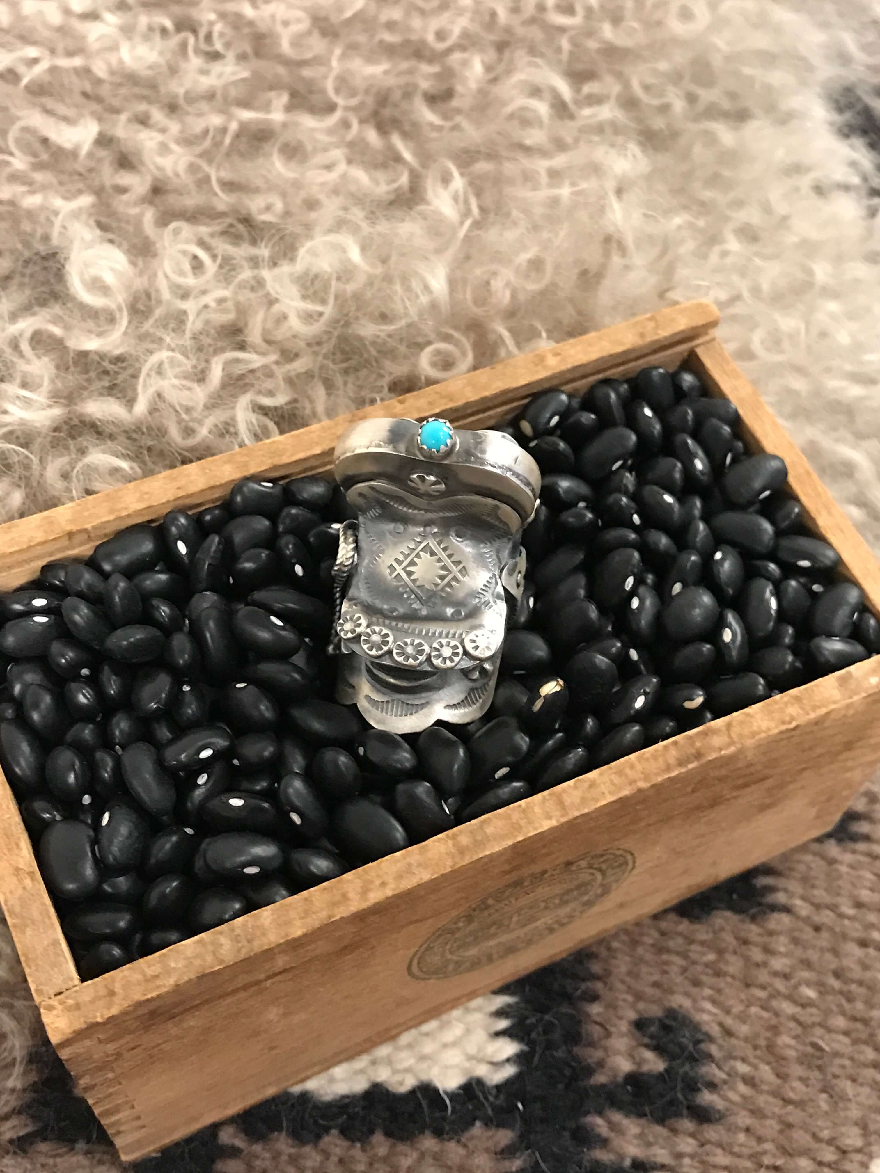 The Takoda Saddle Turquoise Ring 1, Sz 7.5-Rings-Calli Co., Turquoise and Silver Jewelry, Native American Handmade, Zuni Tribe, Navajo Tribe, Brock Texas