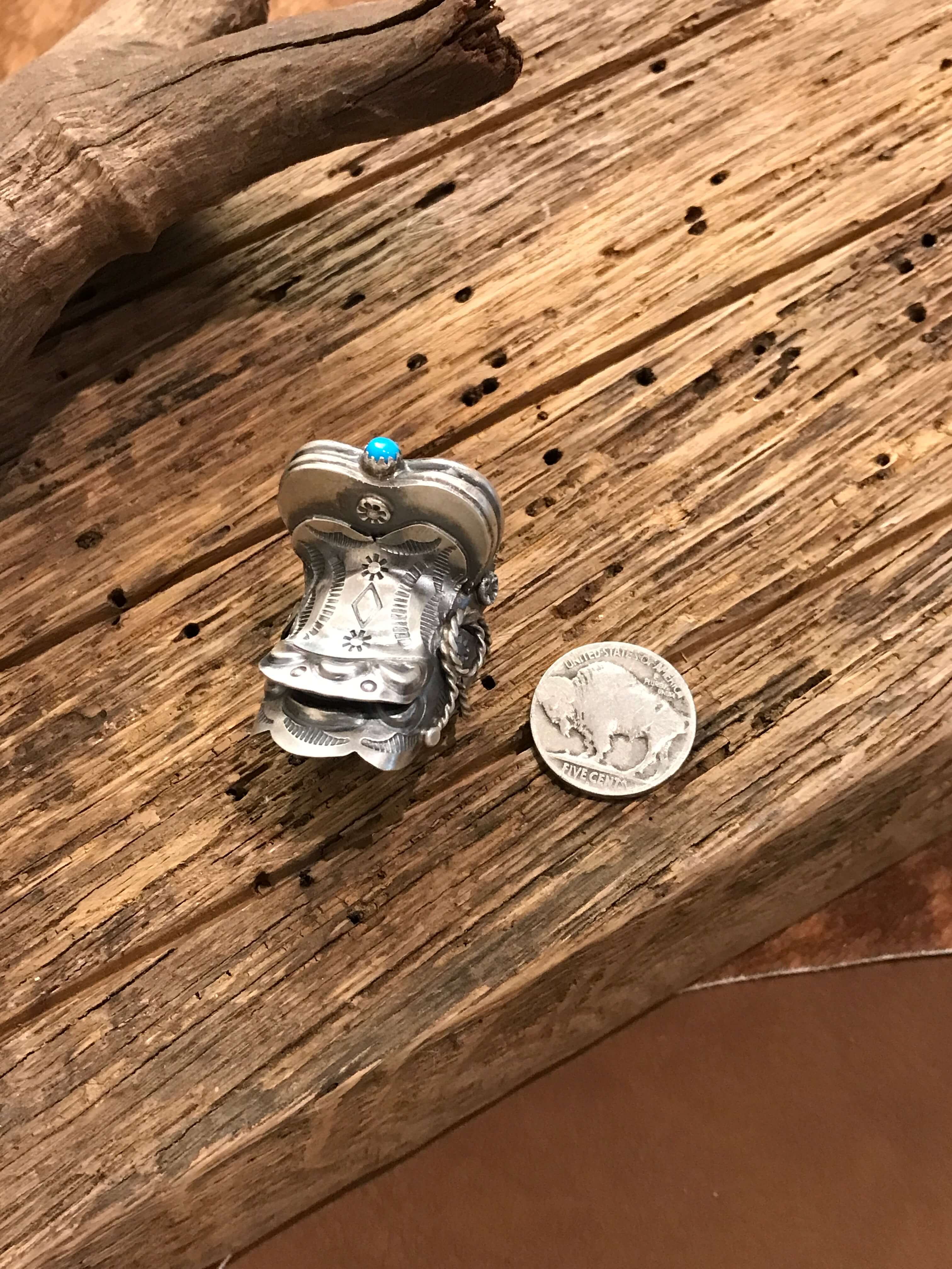 The Takoda Saddle Turquoise Ring 2, Sz 8-Rings-Calli Co., Turquoise and Silver Jewelry, Native American Handmade, Zuni Tribe, Navajo Tribe, Brock Texas