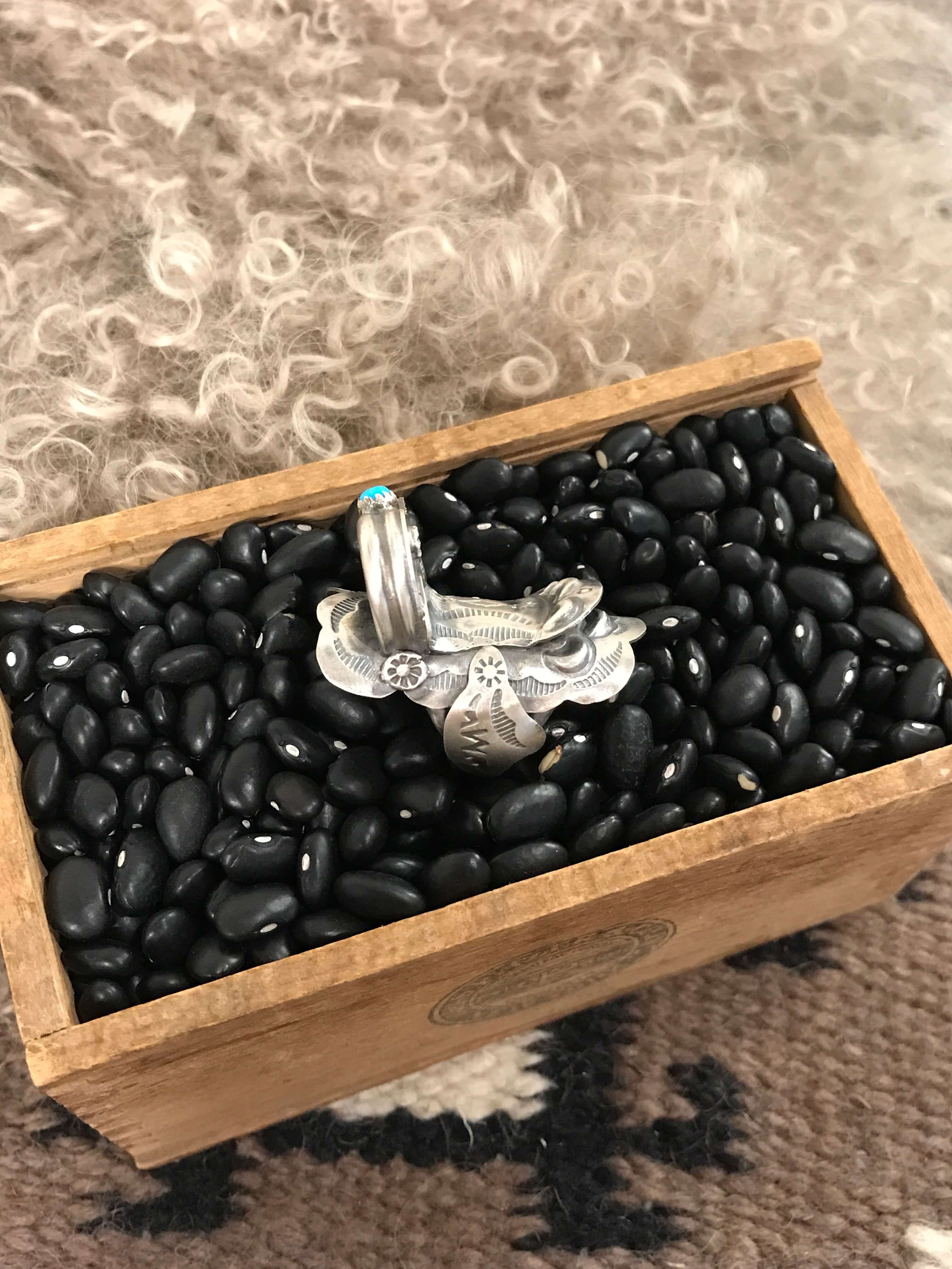 The Takoda Saddle Turquoise Ring 2, Sz 8-Rings-Calli Co., Turquoise and Silver Jewelry, Native American Handmade, Zuni Tribe, Navajo Tribe, Brock Texas