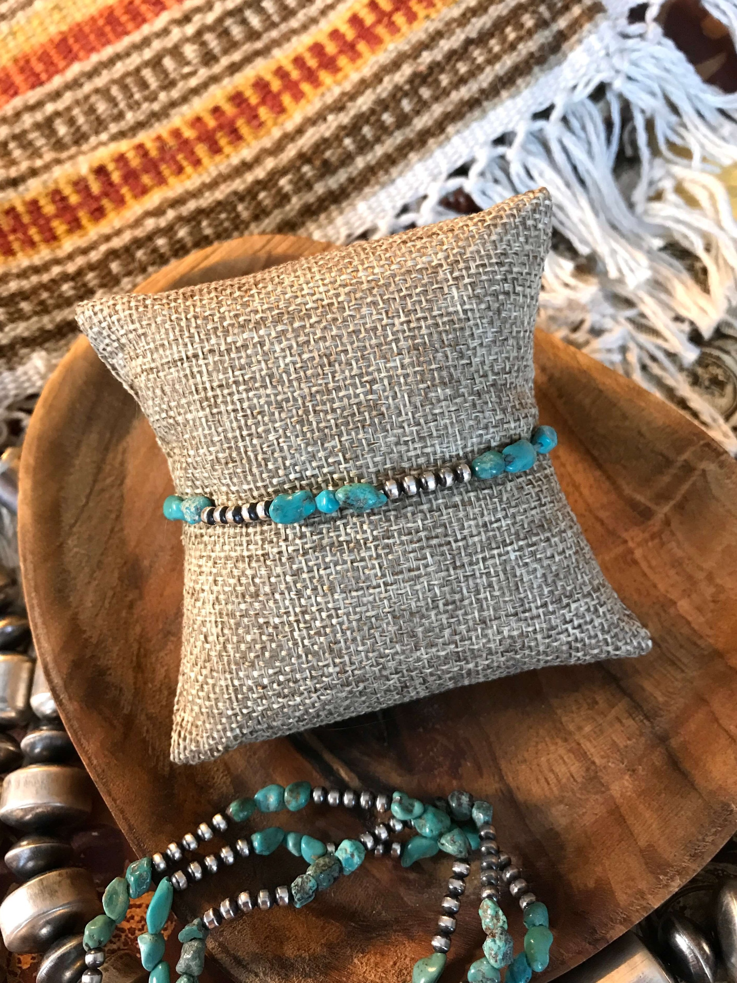 The Triplet Turquoise Stretch Bracelet-Bracelets & Cuffs-Calli Co., Turquoise and Silver Jewelry, Native American Handmade, Zuni Tribe, Navajo Tribe, Brock Texas
