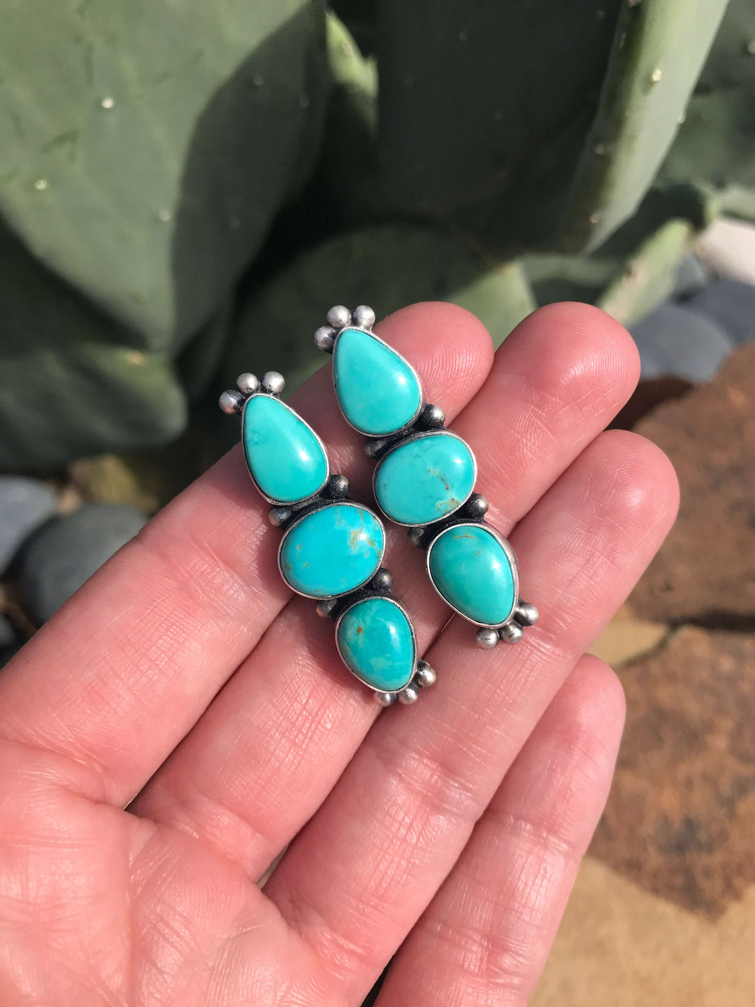 The Tarryall Turquoise Earrings, 2-Earrings-Calli Co., Turquoise and Silver Jewelry, Native American Handmade, Zuni Tribe, Navajo Tribe, Brock Texas