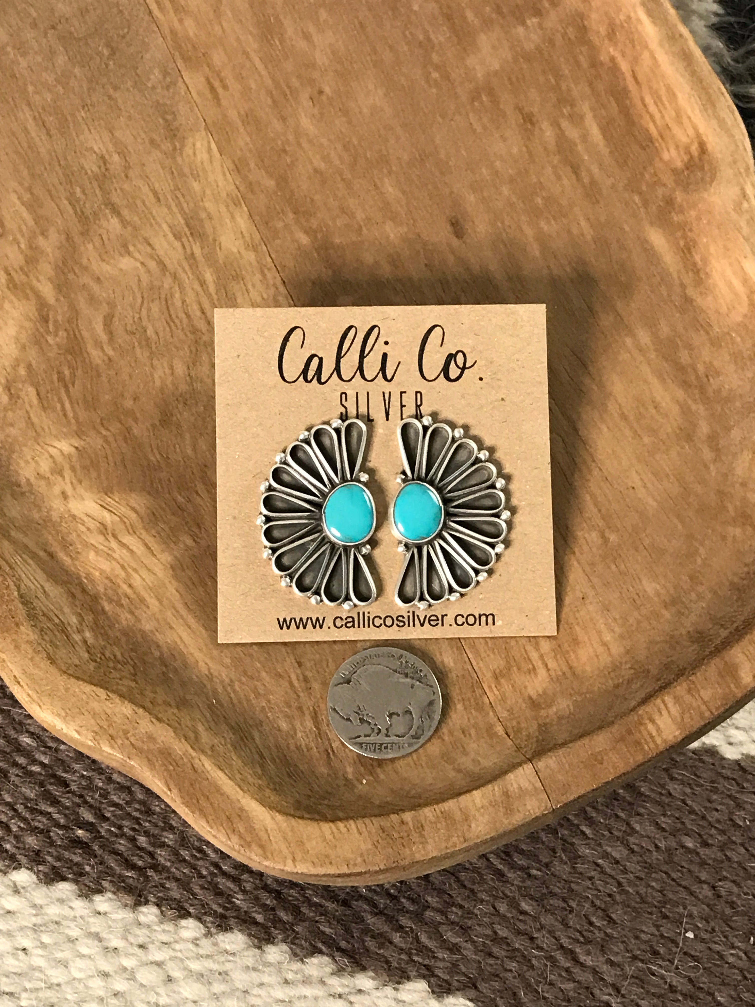 The Aurora Turquoise Earrings, 1-Earrings-Calli Co., Turquoise and Silver Jewelry, Native American Handmade, Zuni Tribe, Navajo Tribe, Brock Texas