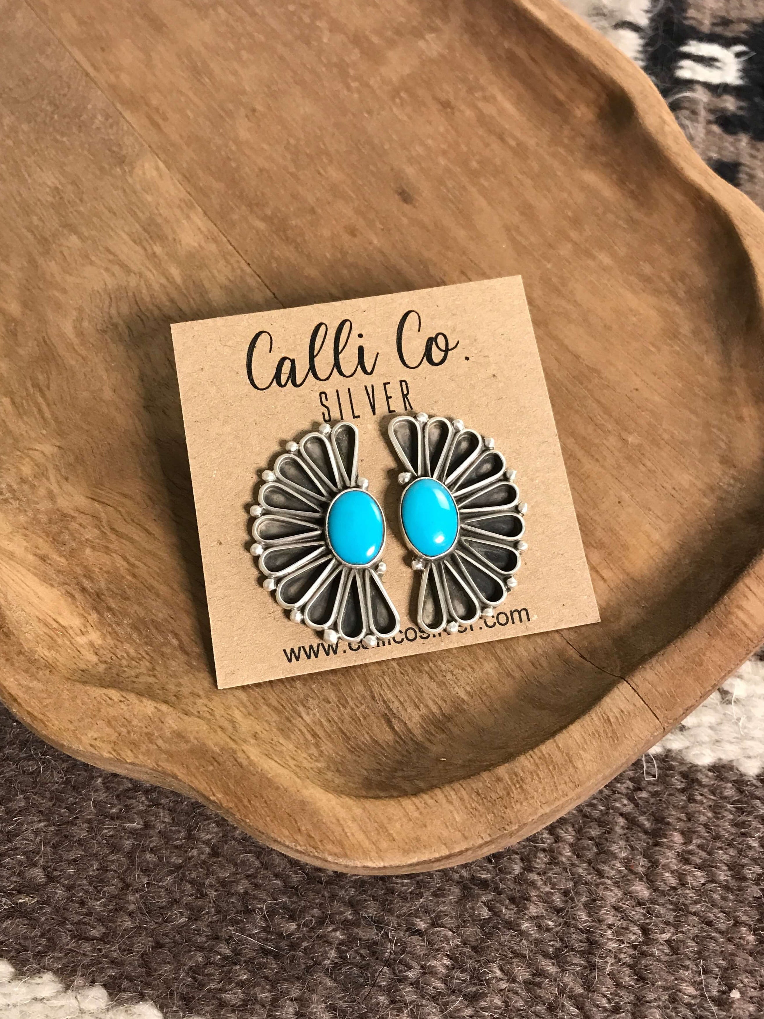 The Aurora Turquoise Earrings, 2-Earrings-Calli Co., Turquoise and Silver Jewelry, Native American Handmade, Zuni Tribe, Navajo Tribe, Brock Texas