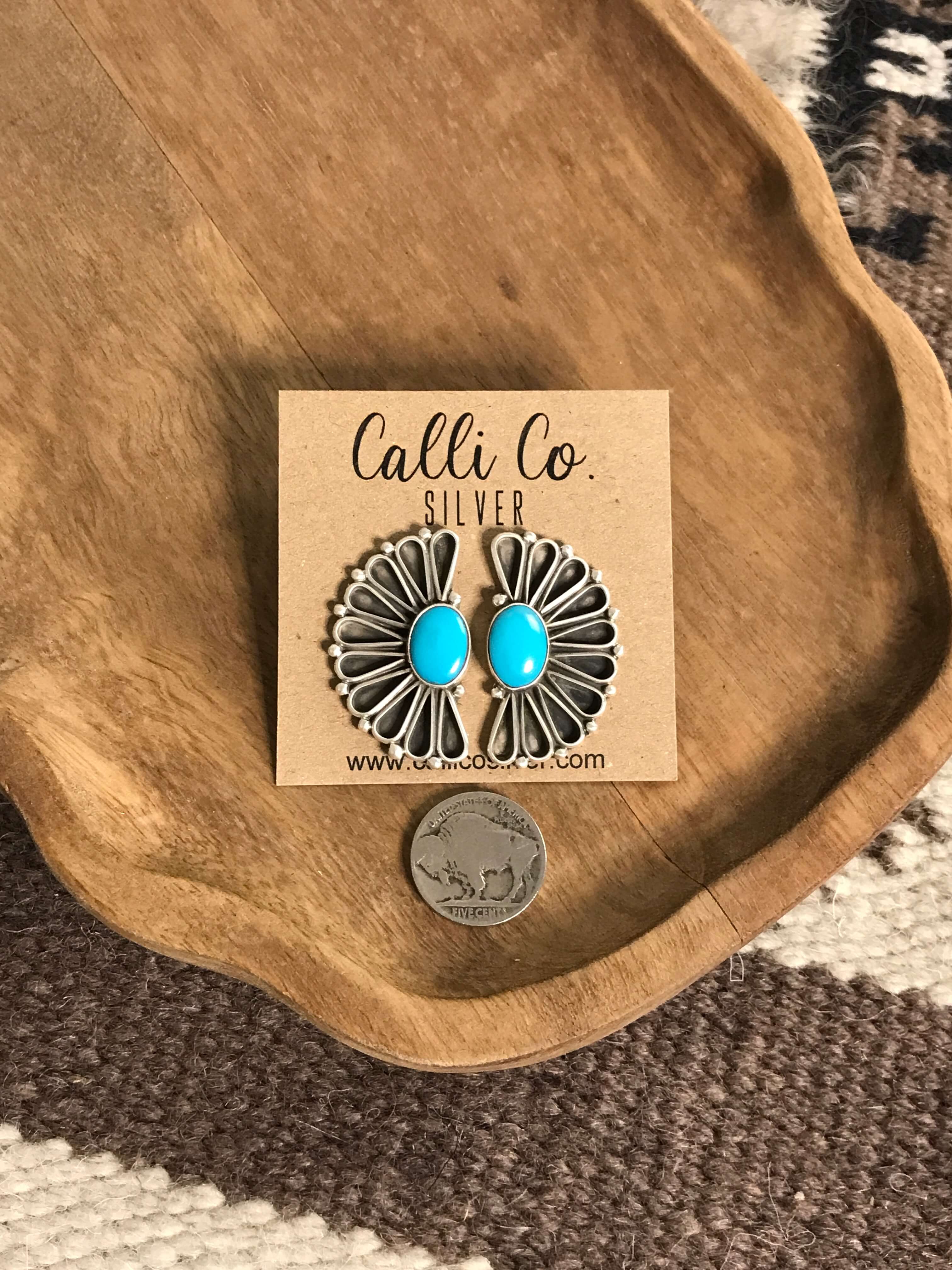 The Aurora Turquoise Earrings, 2-Earrings-Calli Co., Turquoise and Silver Jewelry, Native American Handmade, Zuni Tribe, Navajo Tribe, Brock Texas