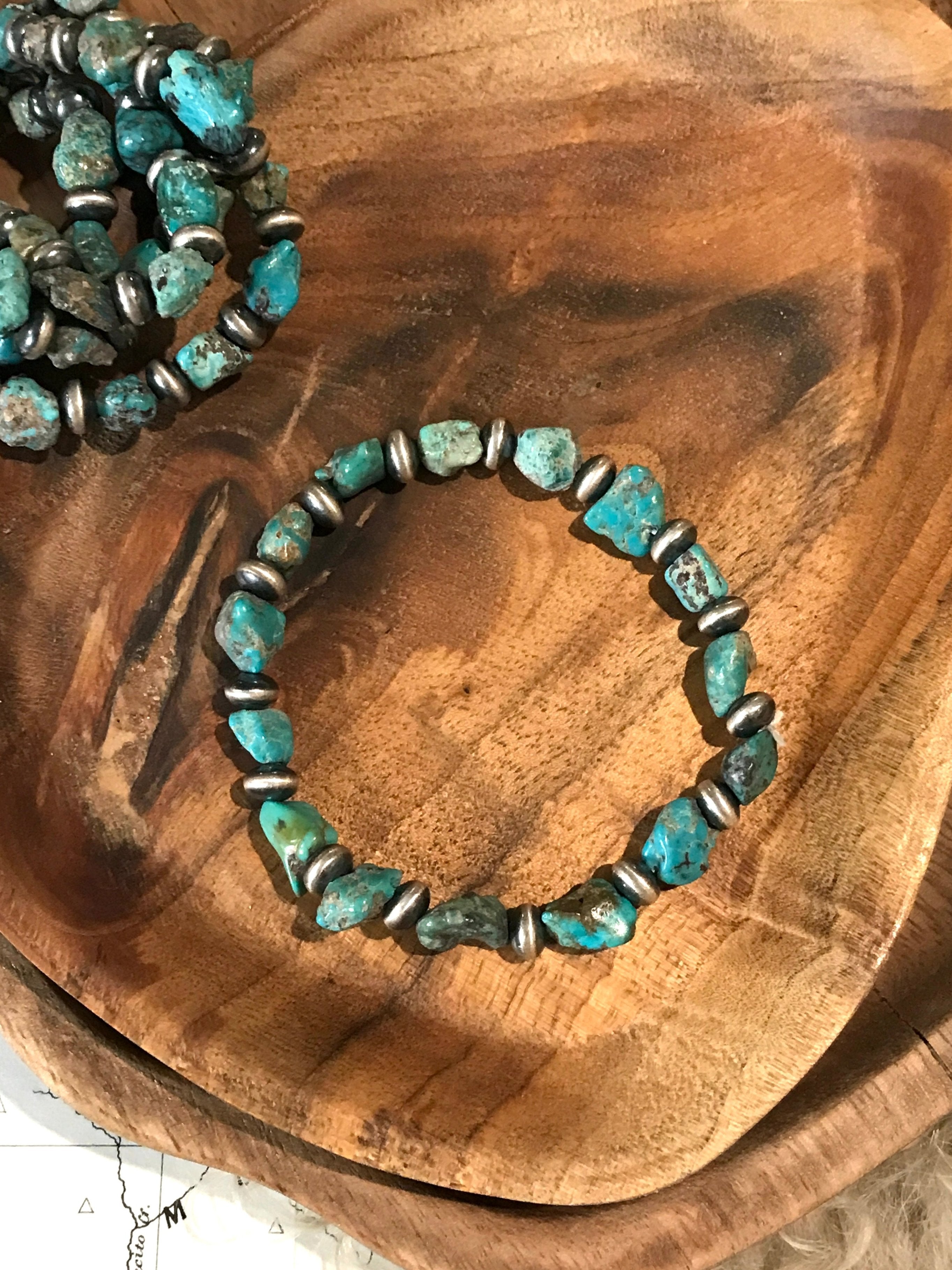 The Moab Turquoise Nugget Stretch Bracelet-Bracelets & Cuffs-Calli Co., Turquoise and Silver Jewelry, Native American Handmade, Zuni Tribe, Navajo Tribe, Brock Texas