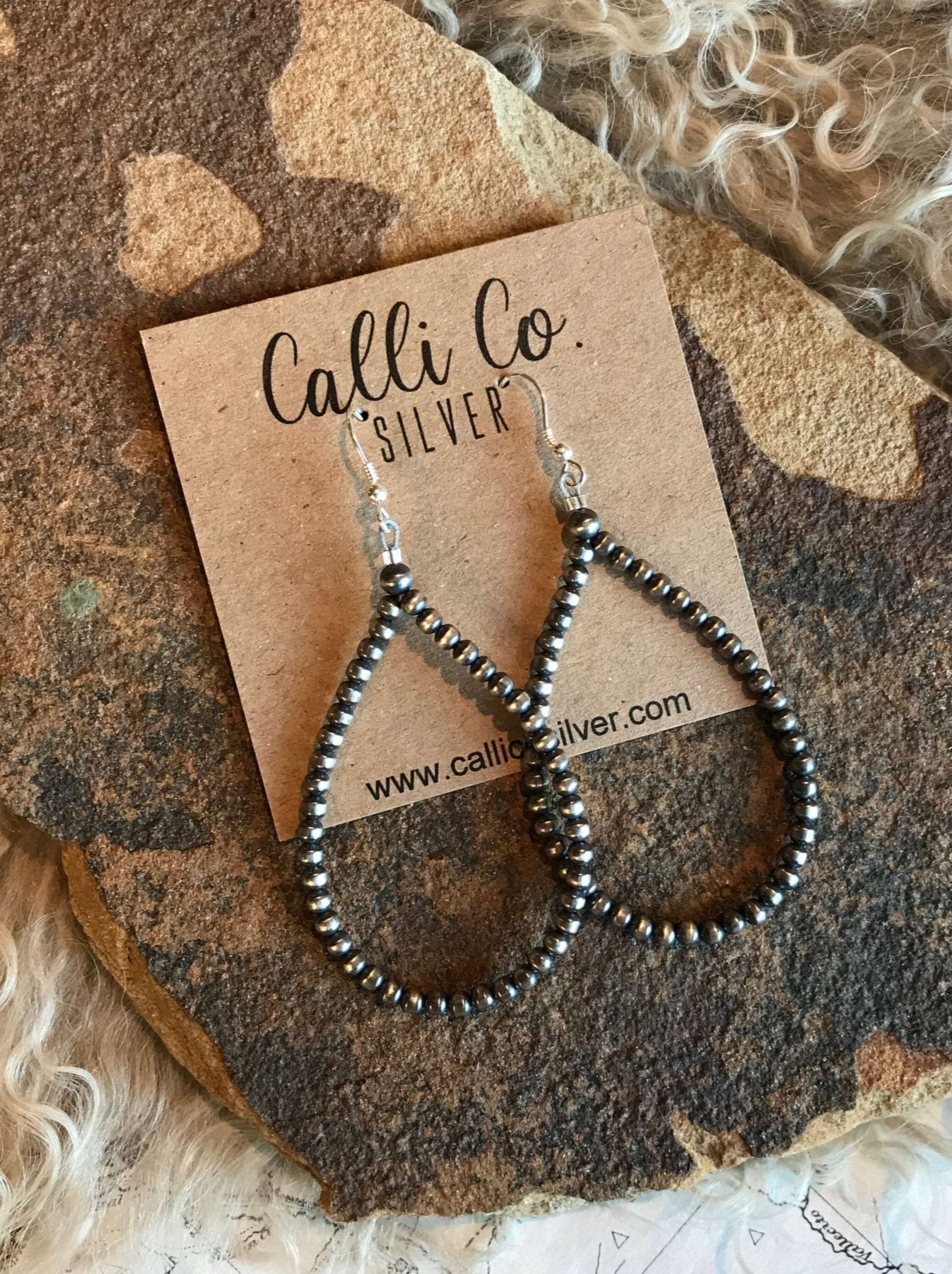 The 3mm Grande Teardrop Hoops-Earrings-Calli Co., Turquoise and Silver Jewelry, Native American Handmade, Zuni Tribe, Navajo Tribe, Brock Texas