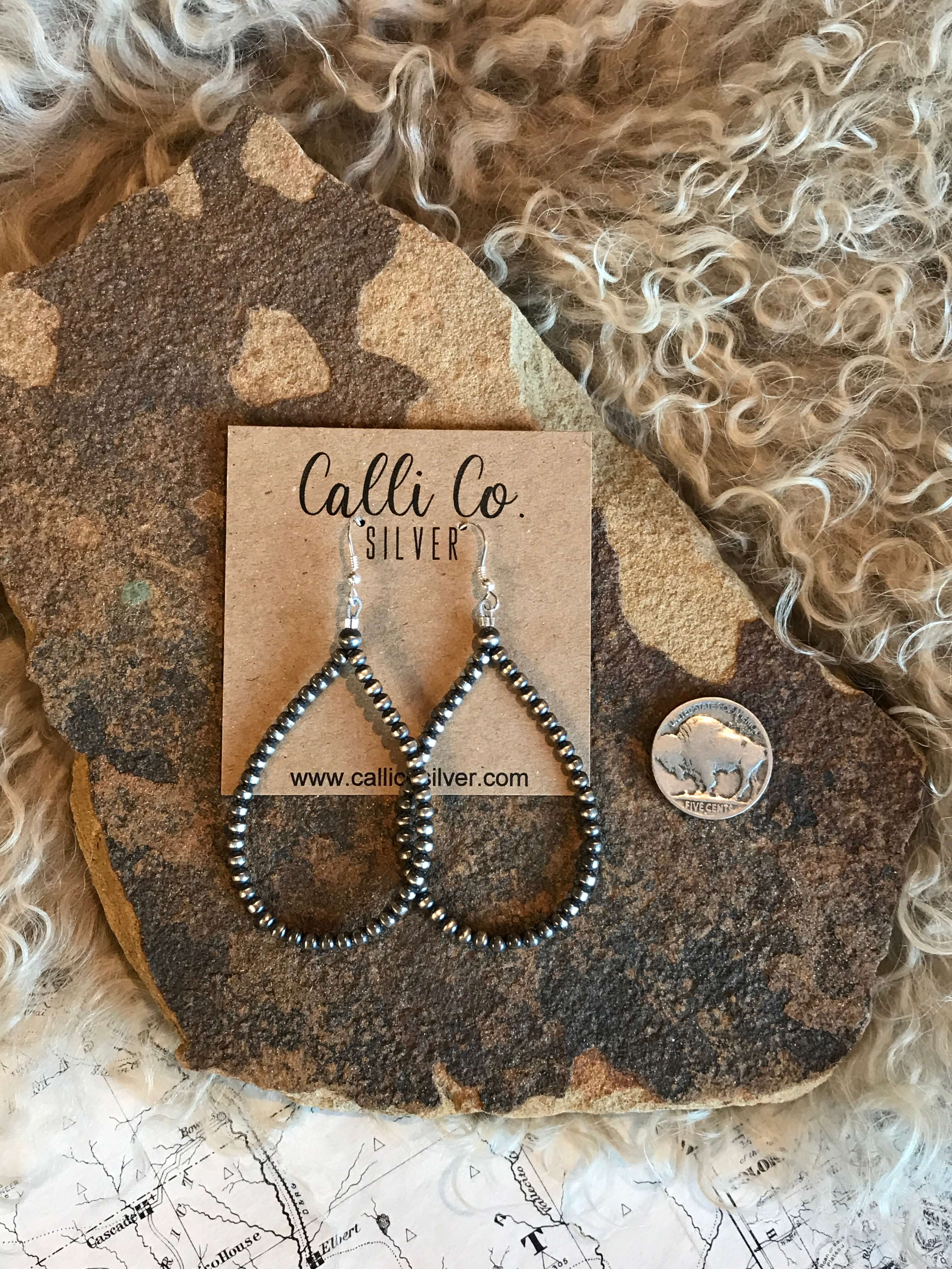 The 3mm Grande Teardrop Hoops-Earrings-Calli Co., Turquoise and Silver Jewelry, Native American Handmade, Zuni Tribe, Navajo Tribe, Brock Texas