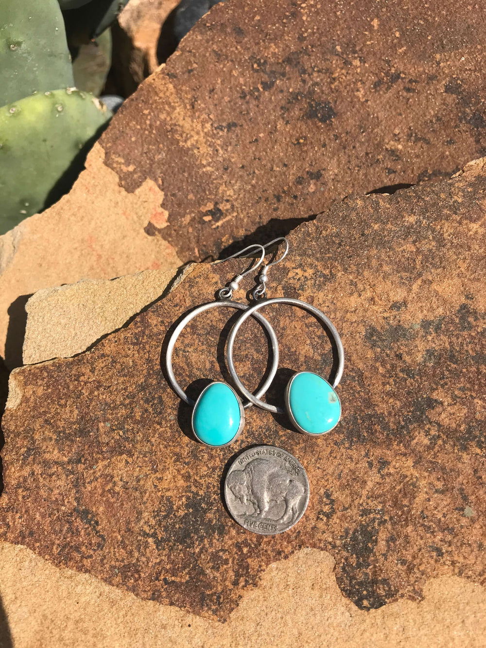 The Turquoise Midi Hoop, 7-Earrings-Calli Co., Turquoise and Silver Jewelry, Native American Handmade, Zuni Tribe, Navajo Tribe, Brock Texas