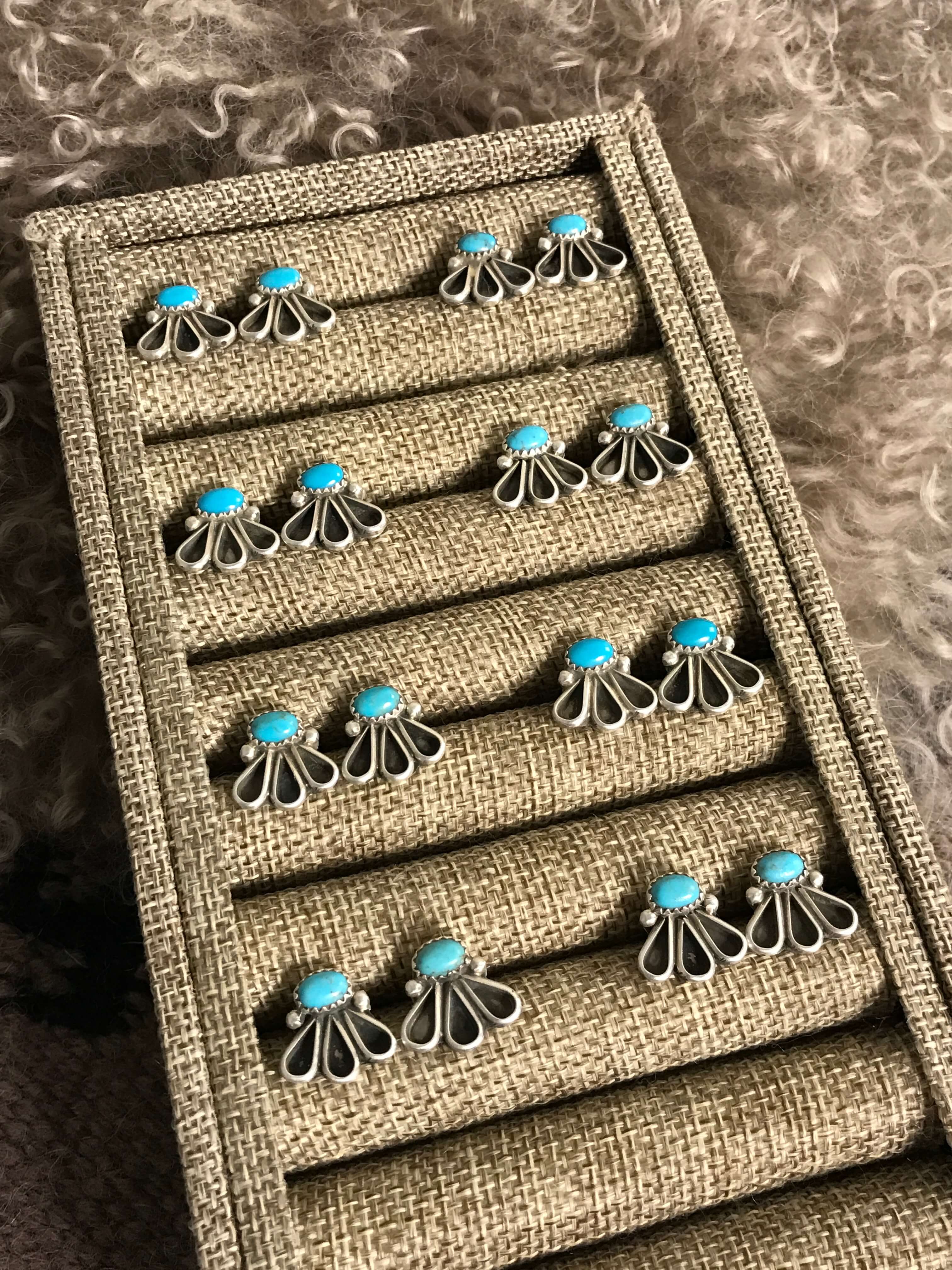 The Mira Turquoise Earrings-Earrings-Calli Co., Turquoise and Silver Jewelry, Native American Handmade, Zuni Tribe, Navajo Tribe, Brock Texas