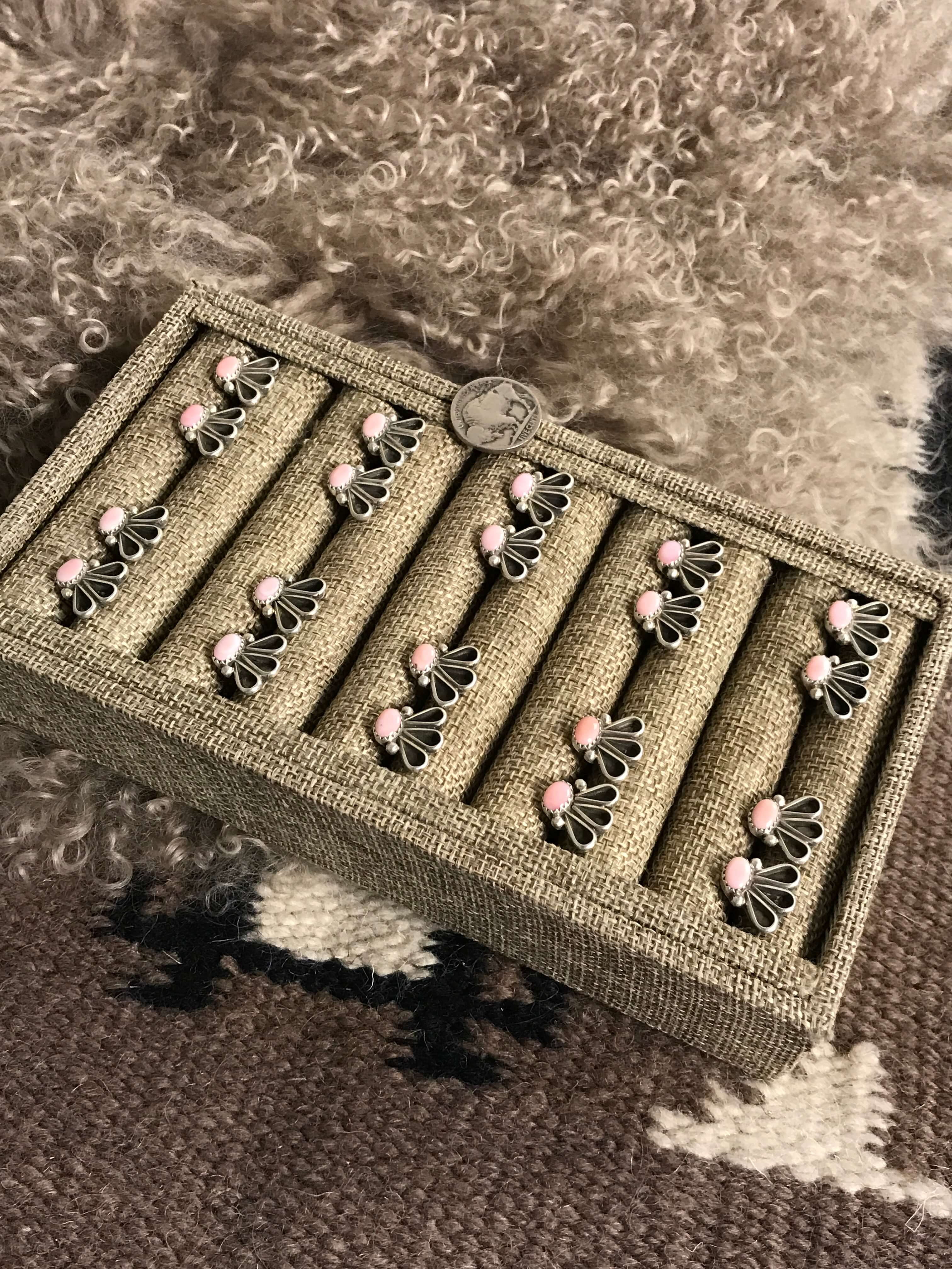 The Mira Pink Conch Earrings-Earrings-Calli Co., Turquoise and Silver Jewelry, Native American Handmade, Zuni Tribe, Navajo Tribe, Brock Texas