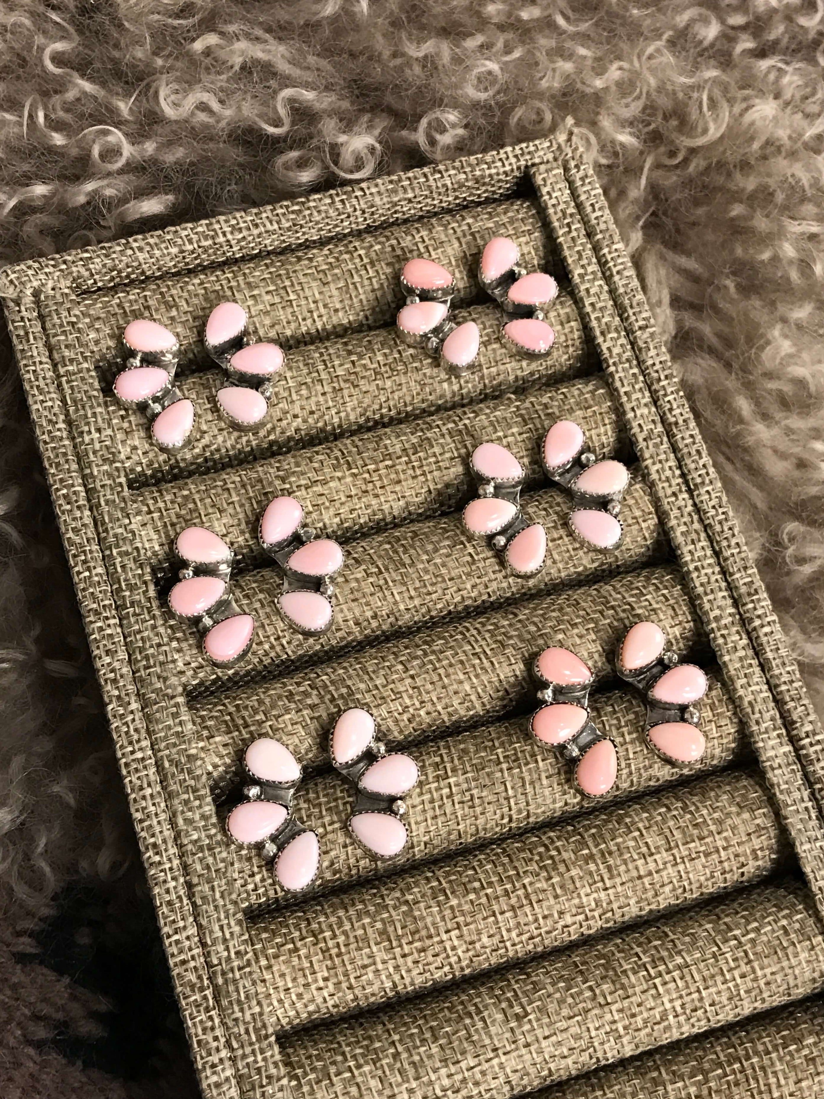 The Hoopoe Pink Conch Earrings-Earrings-Calli Co., Turquoise and Silver Jewelry, Native American Handmade, Zuni Tribe, Navajo Tribe, Brock Texas