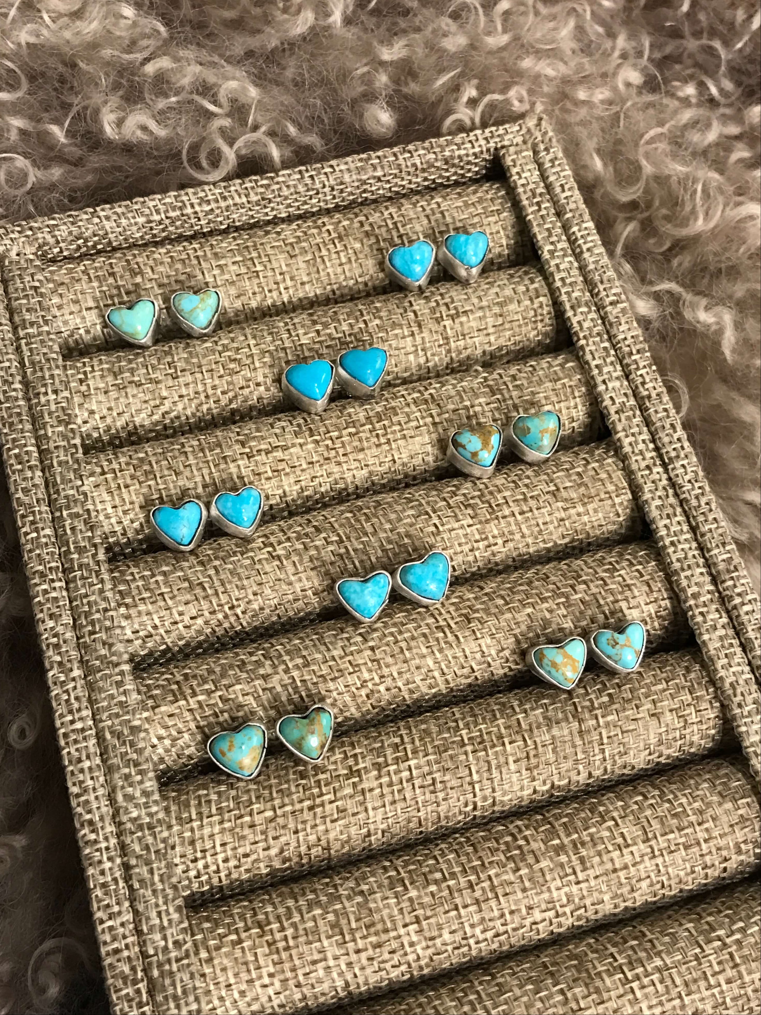 The Nova Heart Studs-Earrings-Calli Co., Turquoise and Silver Jewelry, Native American Handmade, Zuni Tribe, Navajo Tribe, Brock Texas