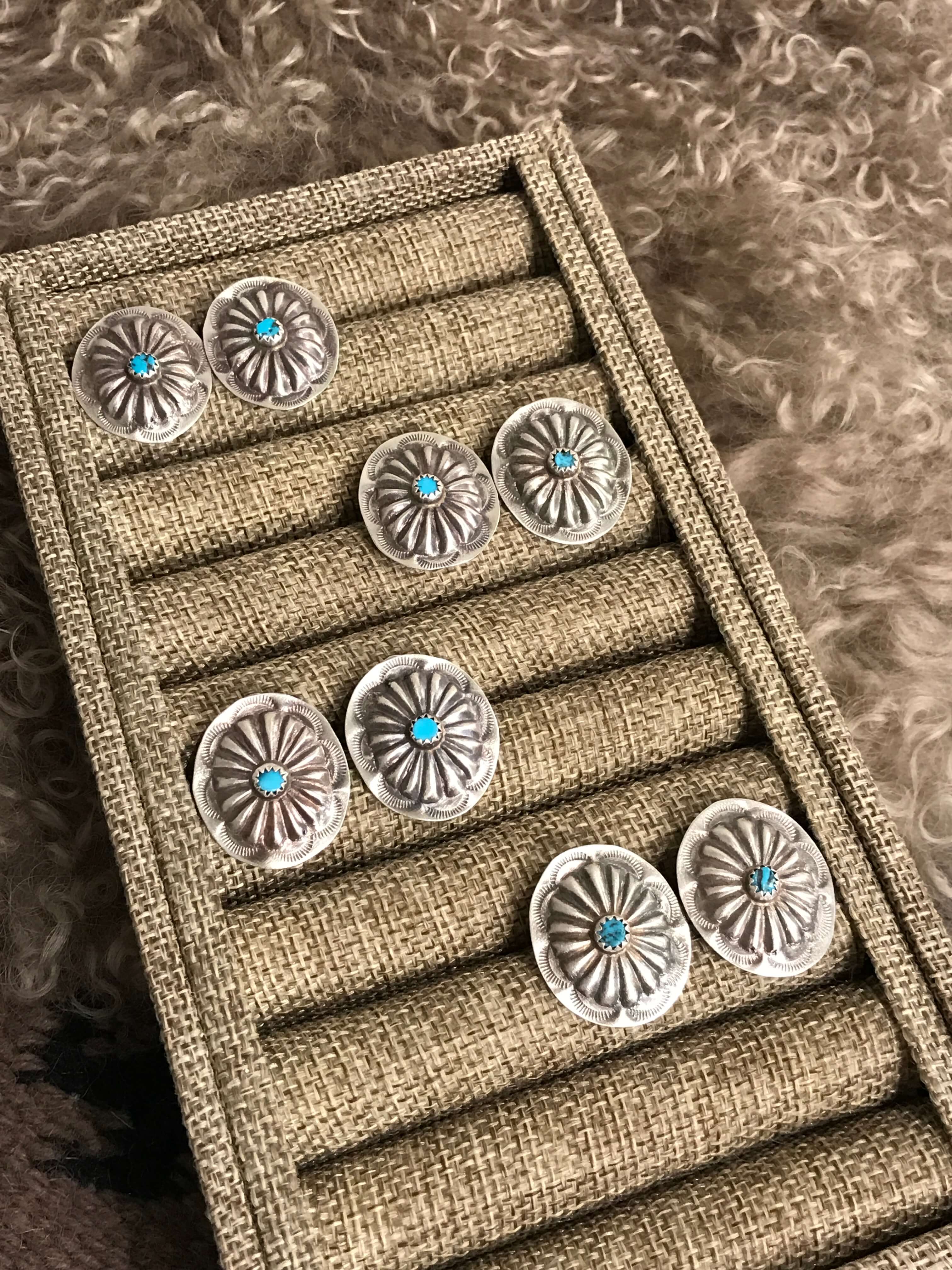 The Tillie Concho Earrings-Earrings-Calli Co., Turquoise and Silver Jewelry, Native American Handmade, Zuni Tribe, Navajo Tribe, Brock Texas