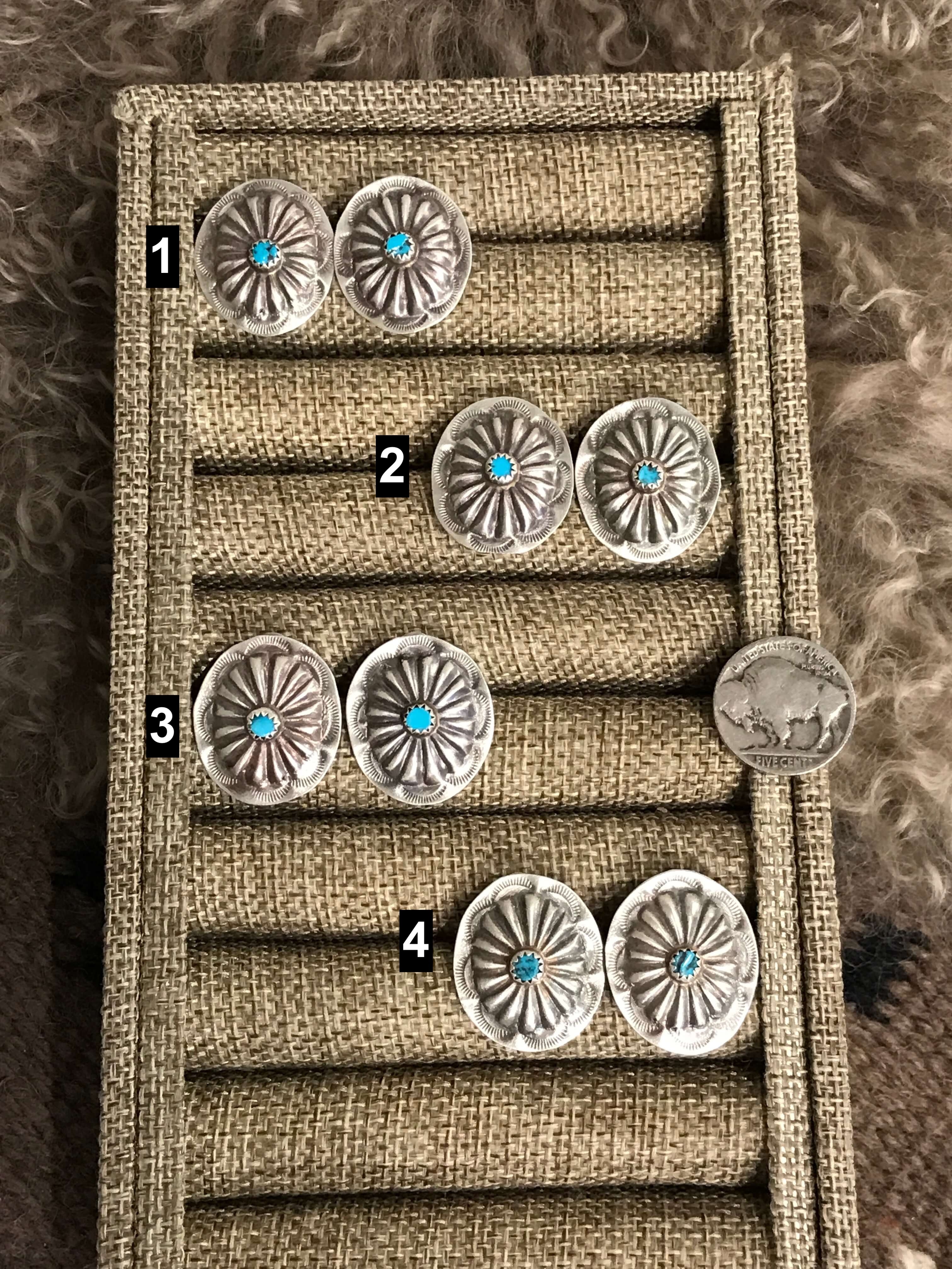 The Tillie Concho Earrings-Earrings-Calli Co., Turquoise and Silver Jewelry, Native American Handmade, Zuni Tribe, Navajo Tribe, Brock Texas