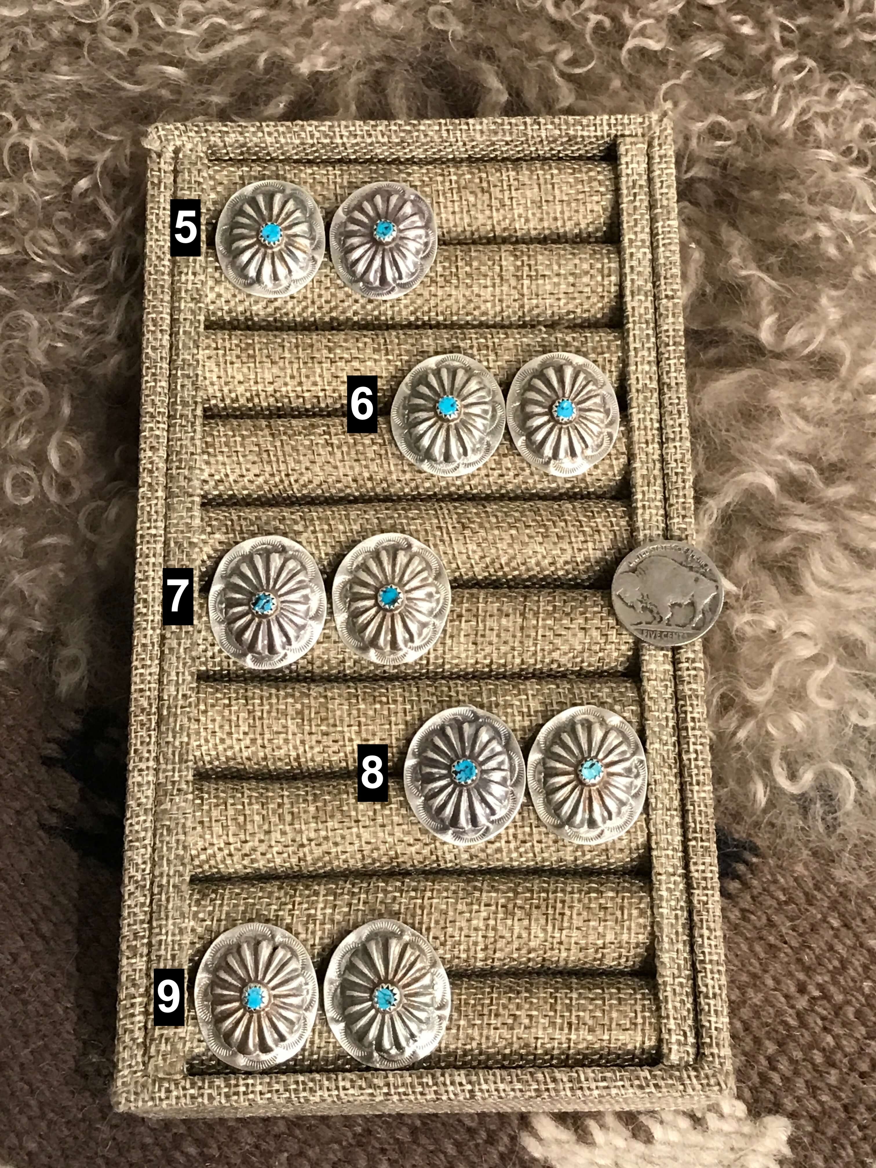 The Tillie Concho Earrings-Earrings-Calli Co., Turquoise and Silver Jewelry, Native American Handmade, Zuni Tribe, Navajo Tribe, Brock Texas