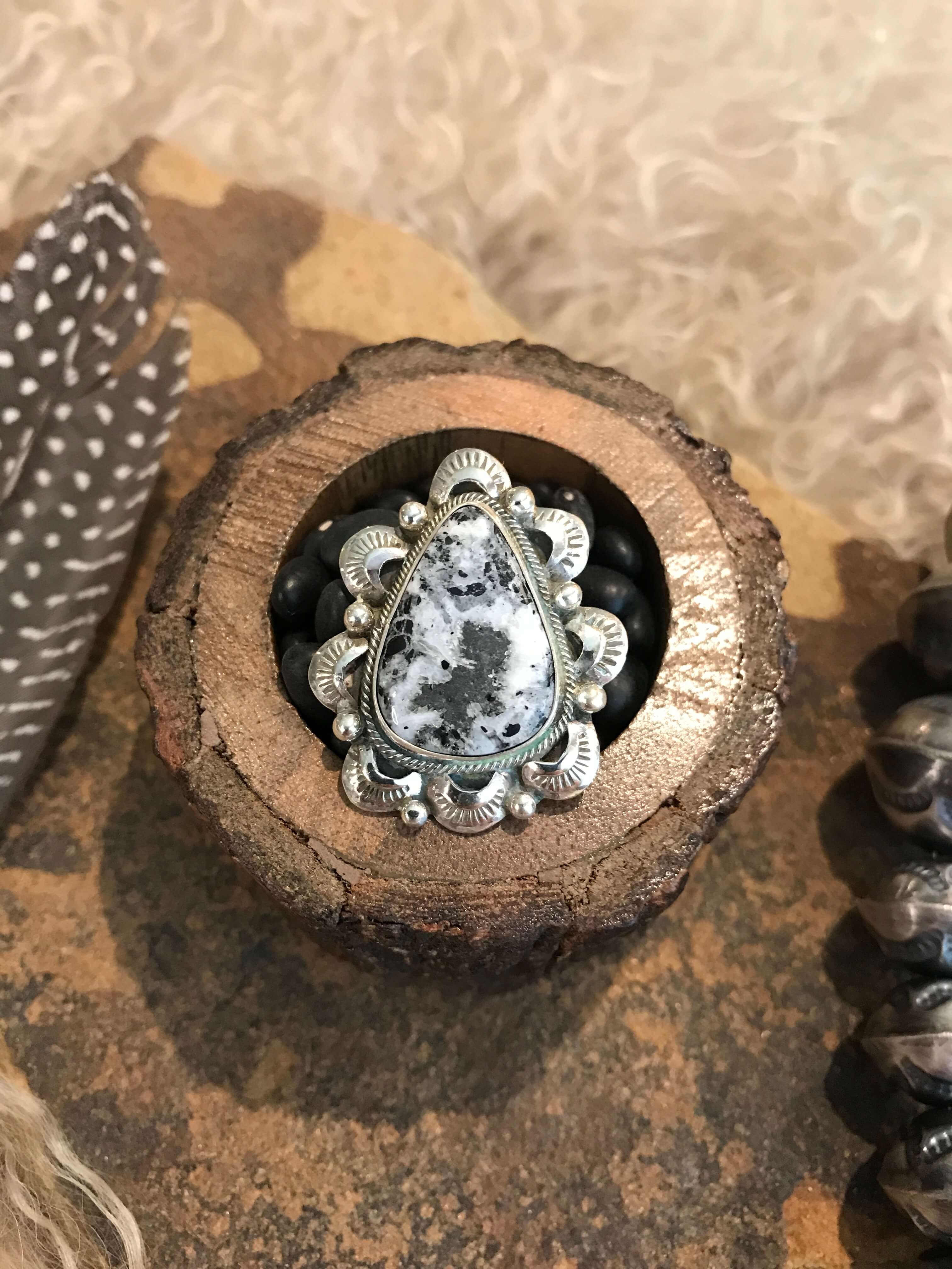 The Belleview Ring, Sz 8.25 XX-Rings-Calli Co., Turquoise and Silver Jewelry, Native American Handmade, Zuni Tribe, Navajo Tribe, Brock Texas