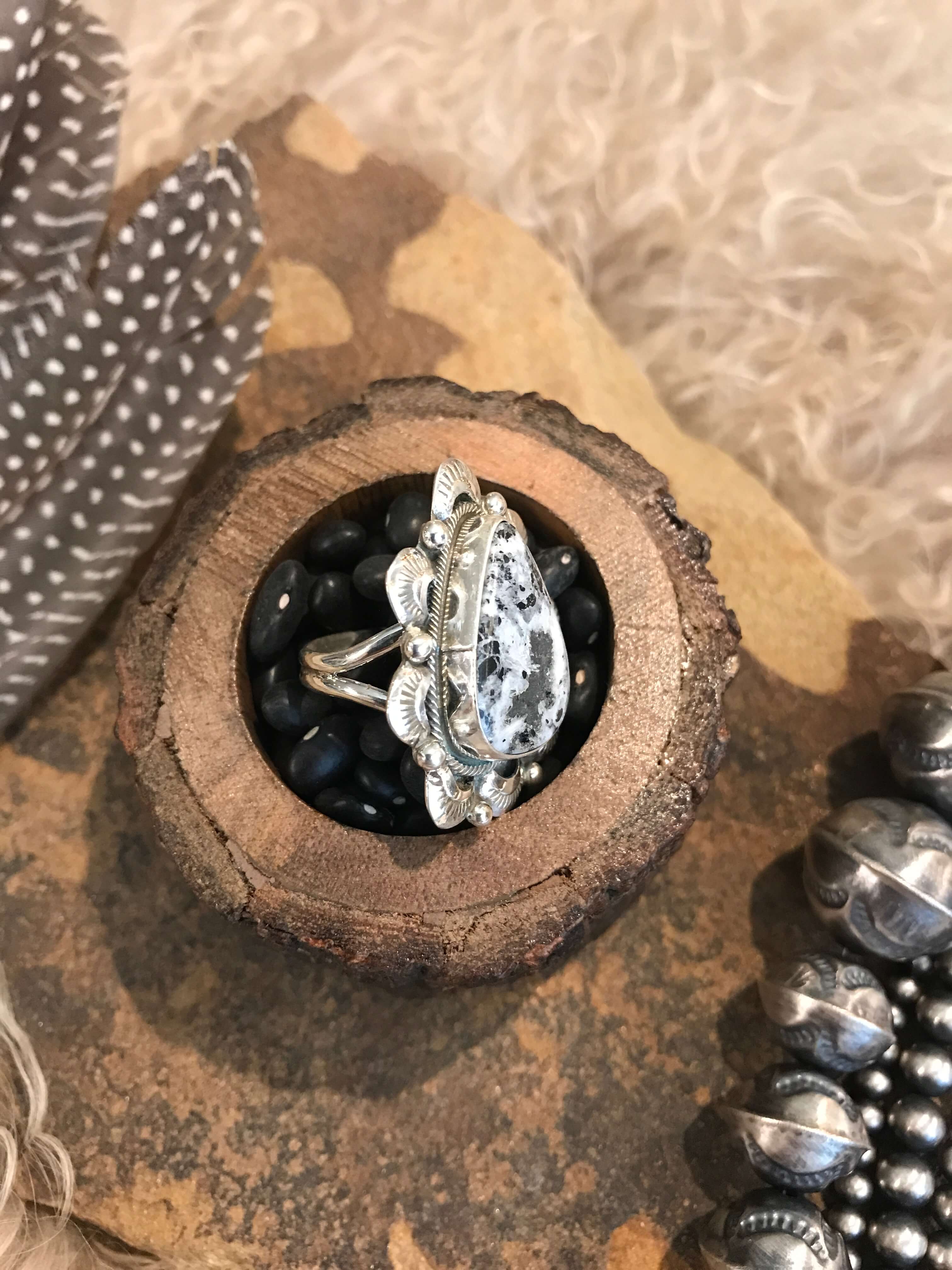 The Belleview Ring, Sz 8.25 XX-Rings-Calli Co., Turquoise and Silver Jewelry, Native American Handmade, Zuni Tribe, Navajo Tribe, Brock Texas