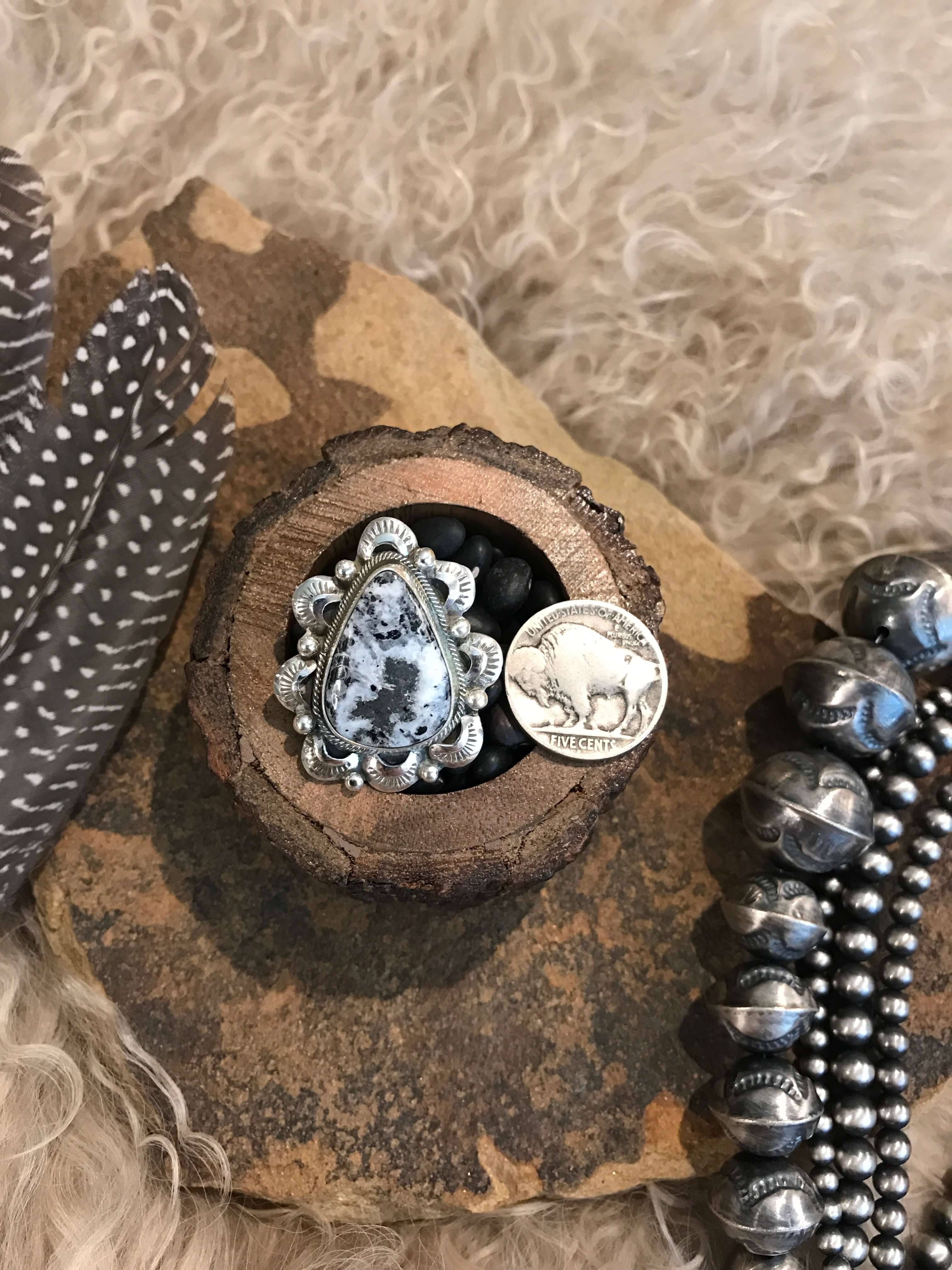 The Belleview Ring, Sz 8.25 XX-Rings-Calli Co., Turquoise and Silver Jewelry, Native American Handmade, Zuni Tribe, Navajo Tribe, Brock Texas