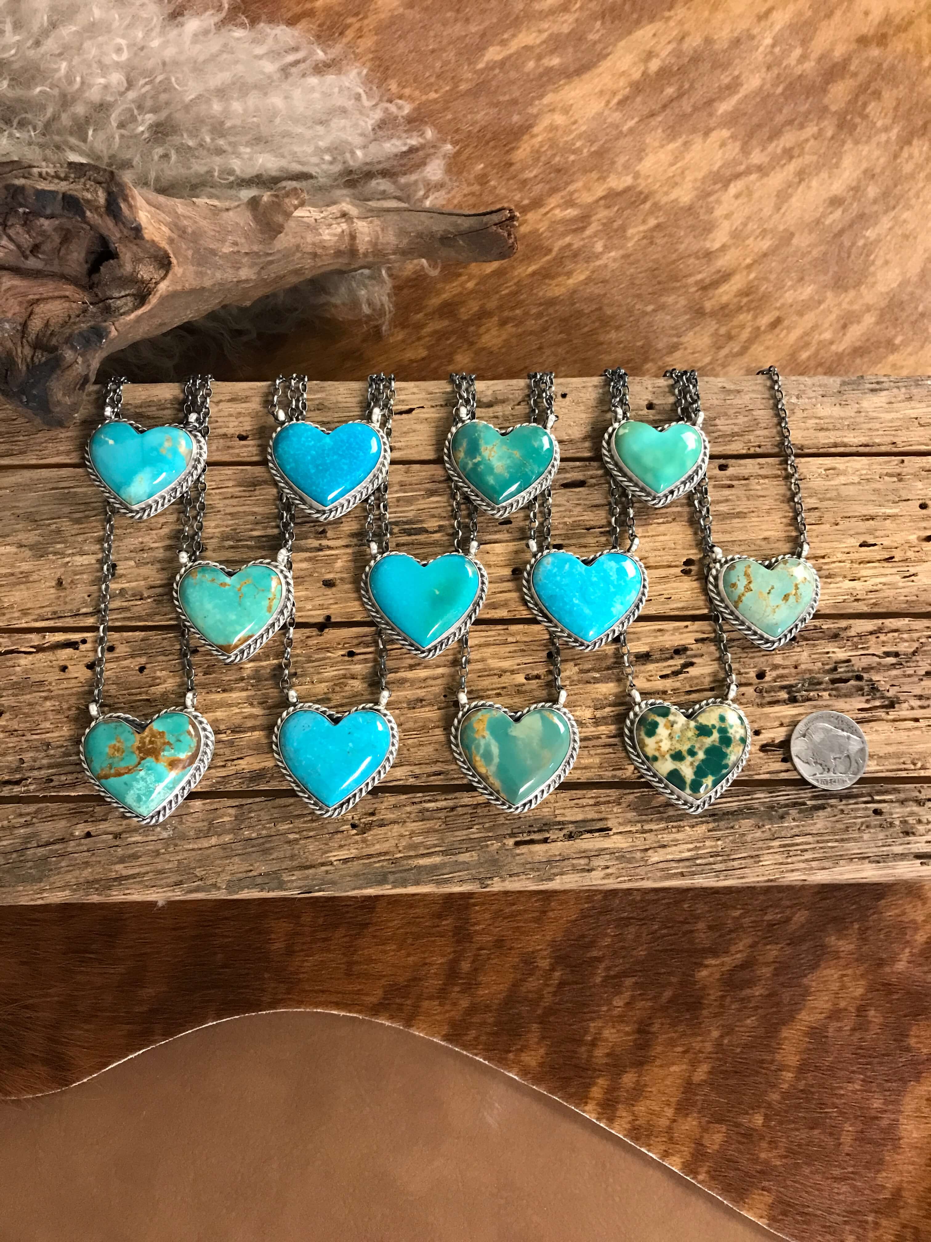 The Turquoise Heart Necklaces-Necklaces-Calli Co., Turquoise and Silver Jewelry, Native American Handmade, Zuni Tribe, Navajo Tribe, Brock Texas
