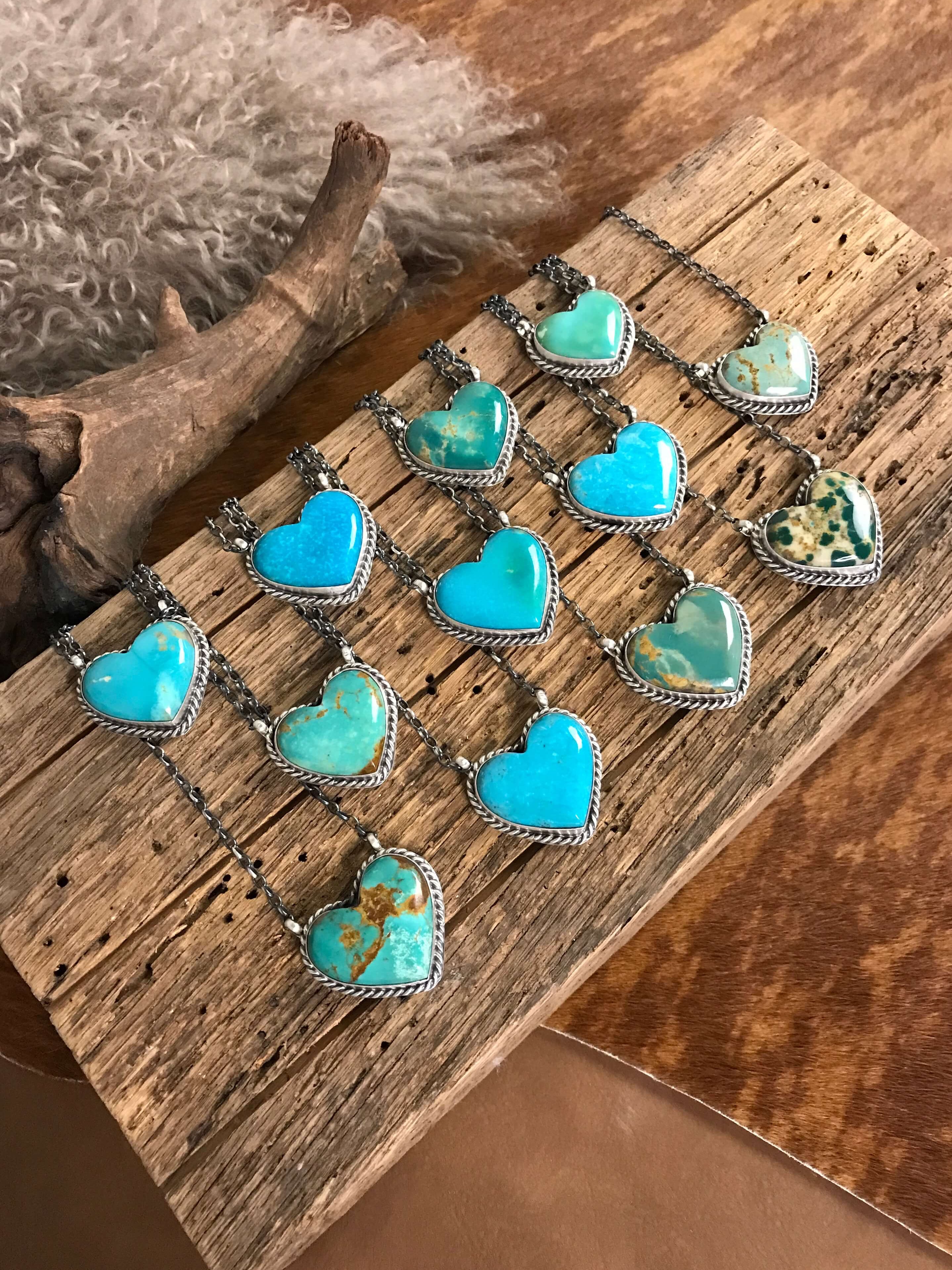 The Turquoise Heart Necklaces-Necklaces-Calli Co., Turquoise and Silver Jewelry, Native American Handmade, Zuni Tribe, Navajo Tribe, Brock Texas