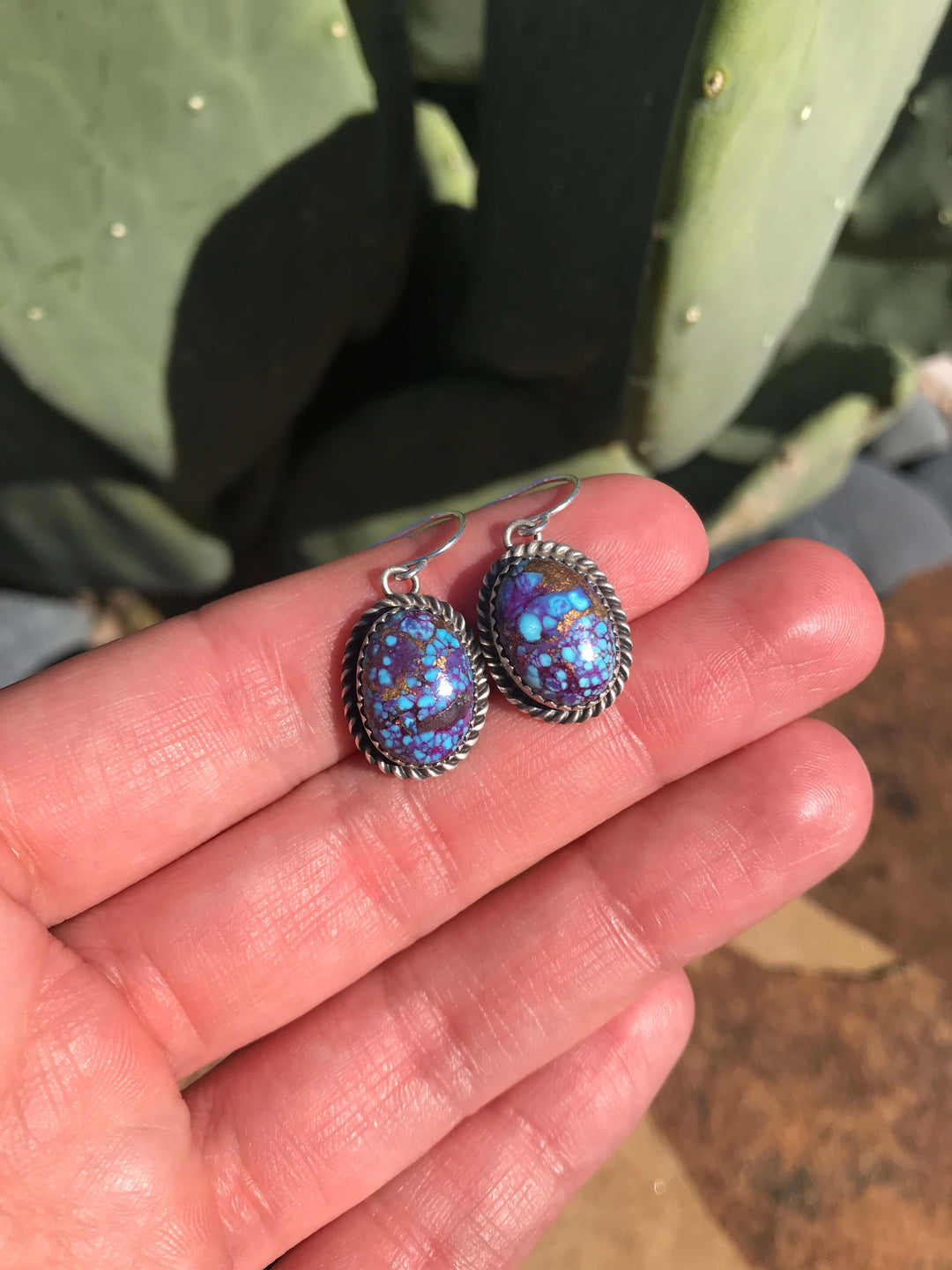 The Purple Mohave Dangle Earrings, 8-Earrings-Calli Co., Turquoise and Silver Jewelry, Native American Handmade, Zuni Tribe, Navajo Tribe, Brock Texas