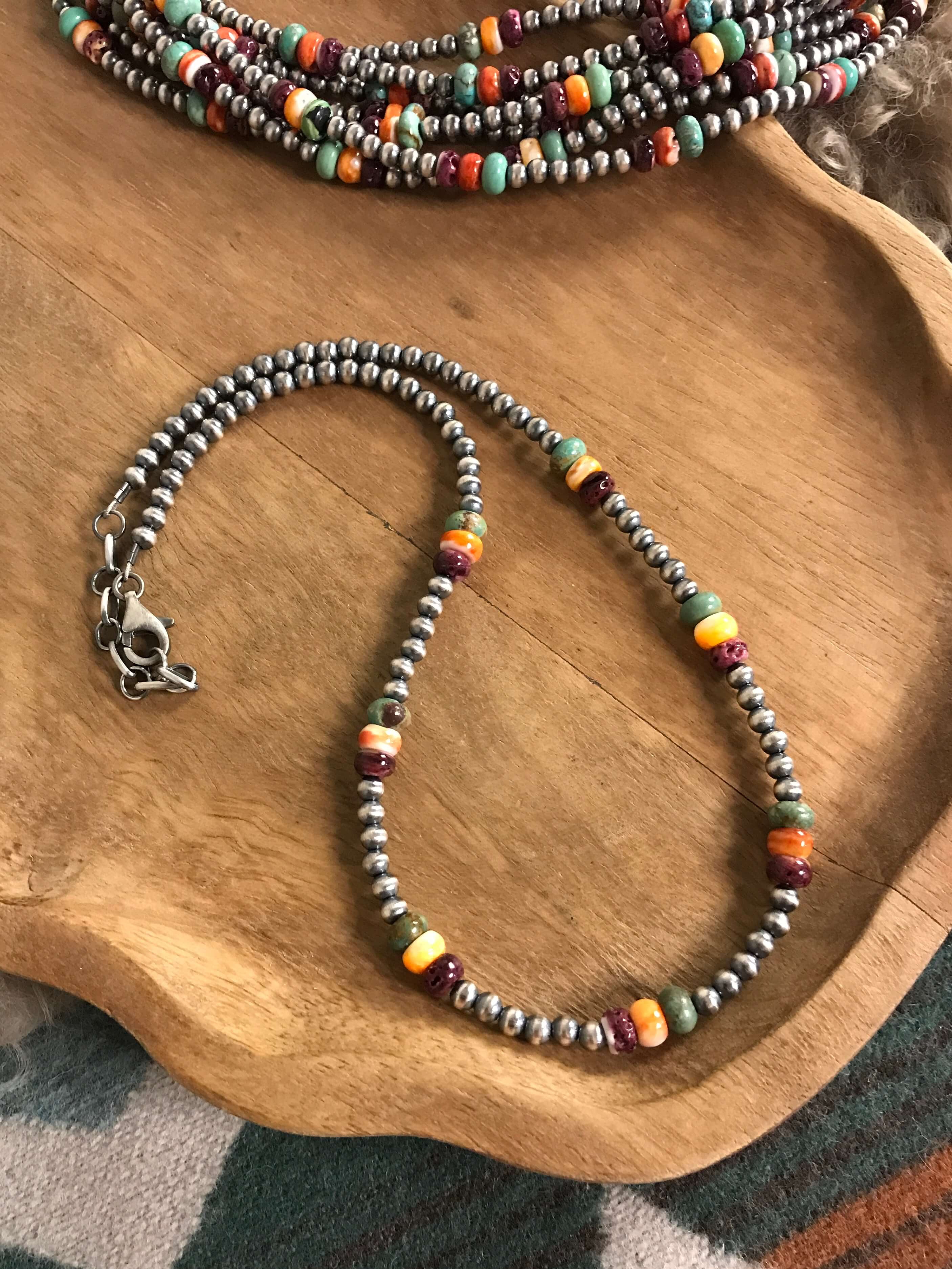 The Camden Multi Stone Necklace, 18" xx-Necklaces-Calli Co., Turquoise and Silver Jewelry, Native American Handmade, Zuni Tribe, Navajo Tribe, Brock Texas