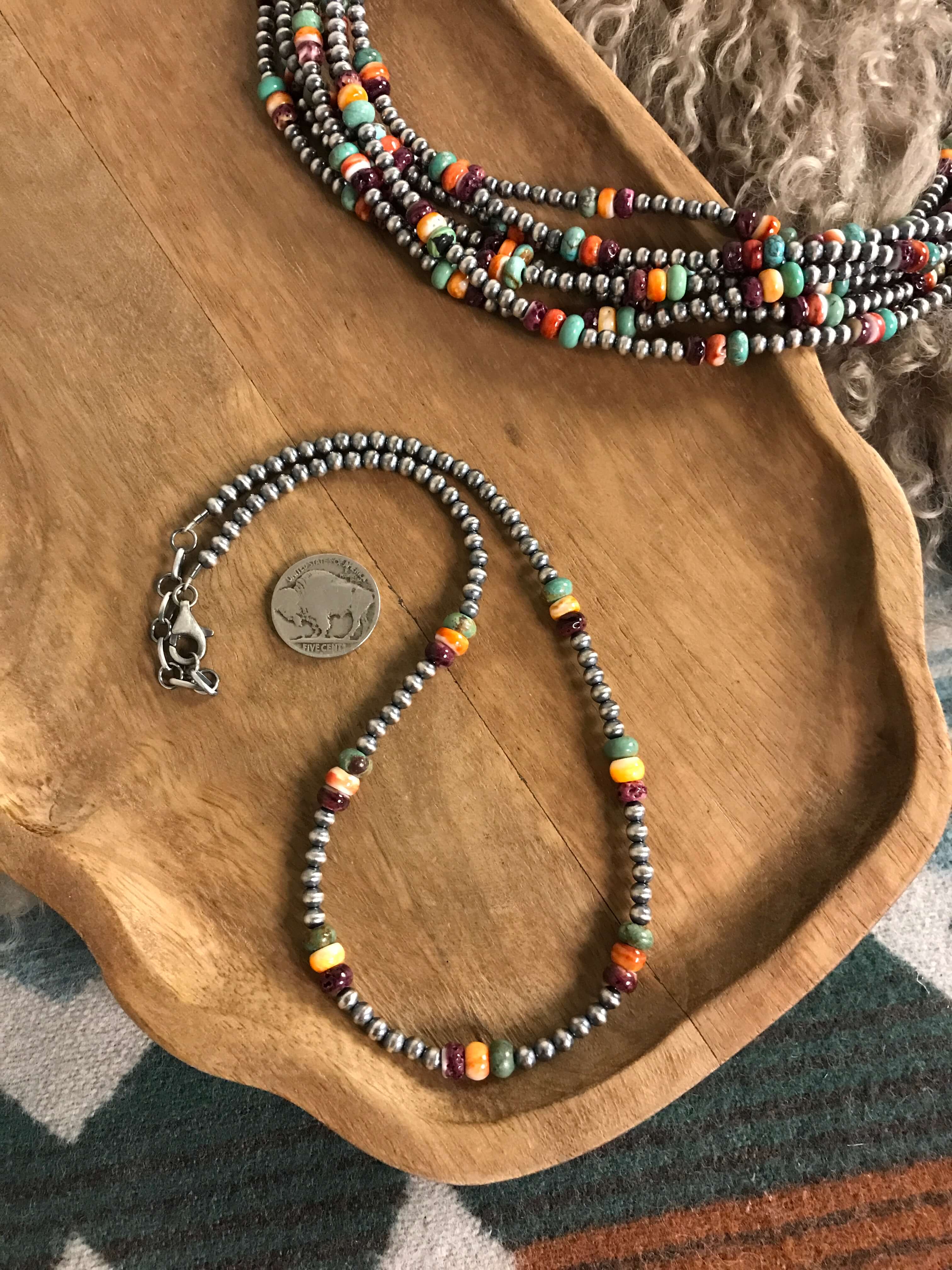 The Camden Multi Stone Necklace, 18" xx-Necklaces-Calli Co., Turquoise and Silver Jewelry, Native American Handmade, Zuni Tribe, Navajo Tribe, Brock Texas