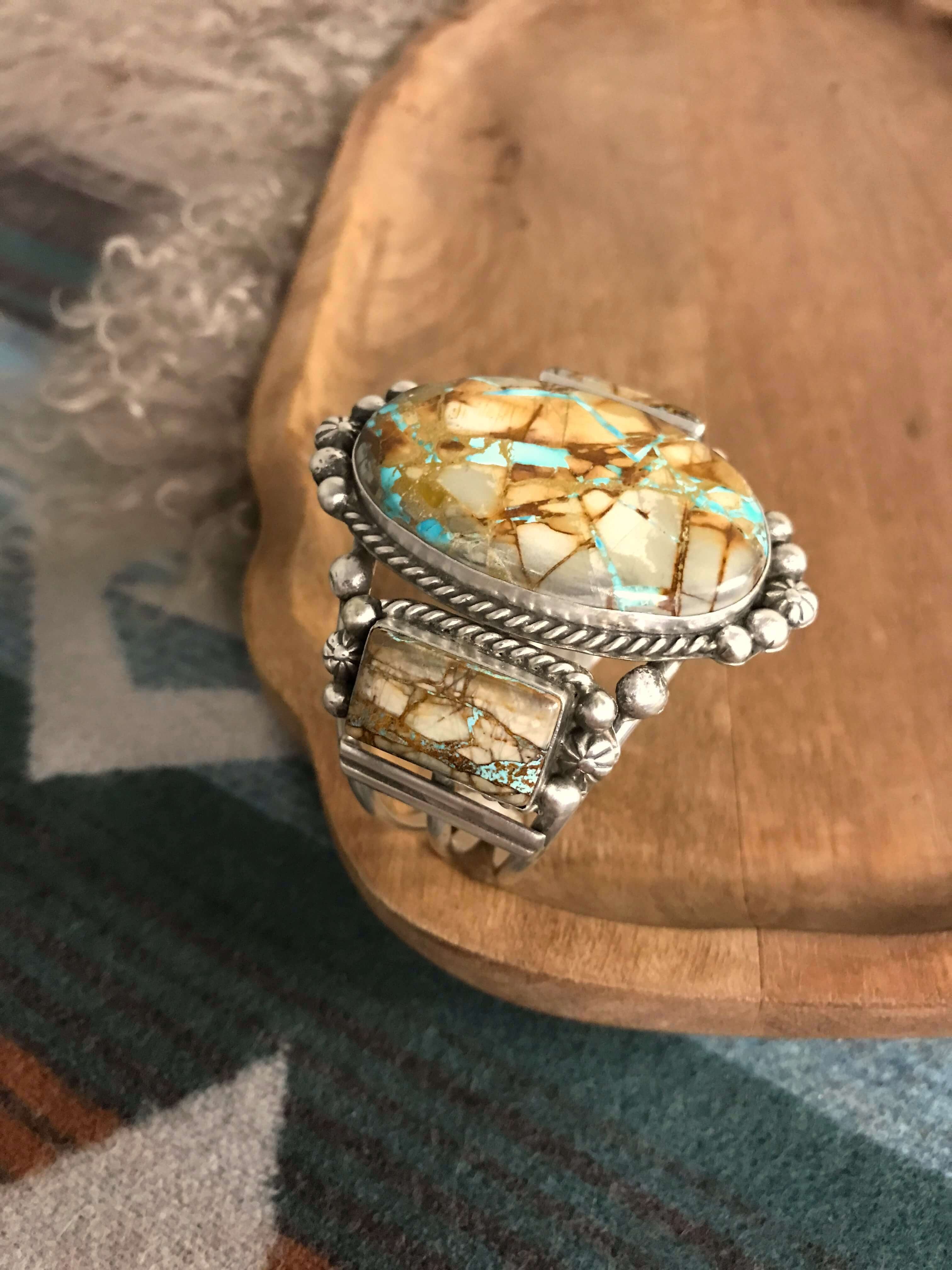 The Fredonia Turquoise Cuff, 6-Bracelets & Cuffs-Calli Co., Turquoise and Silver Jewelry, Native American Handmade, Zuni Tribe, Navajo Tribe, Brock Texas