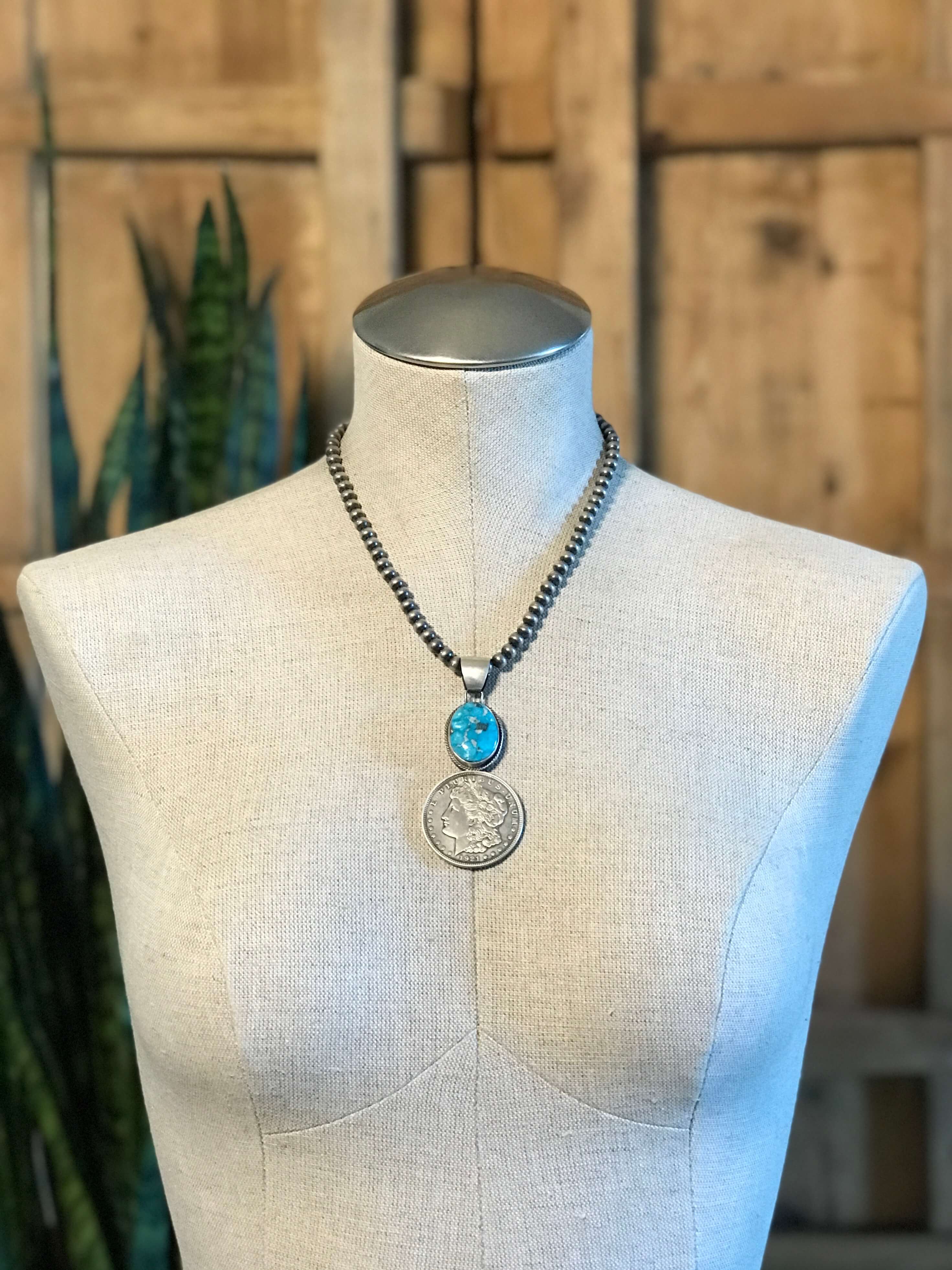 The Liberty Dollar Pendant, 1-Pendants-Calli Co., Turquoise and Silver Jewelry, Native American Handmade, Zuni Tribe, Navajo Tribe, Brock Texas