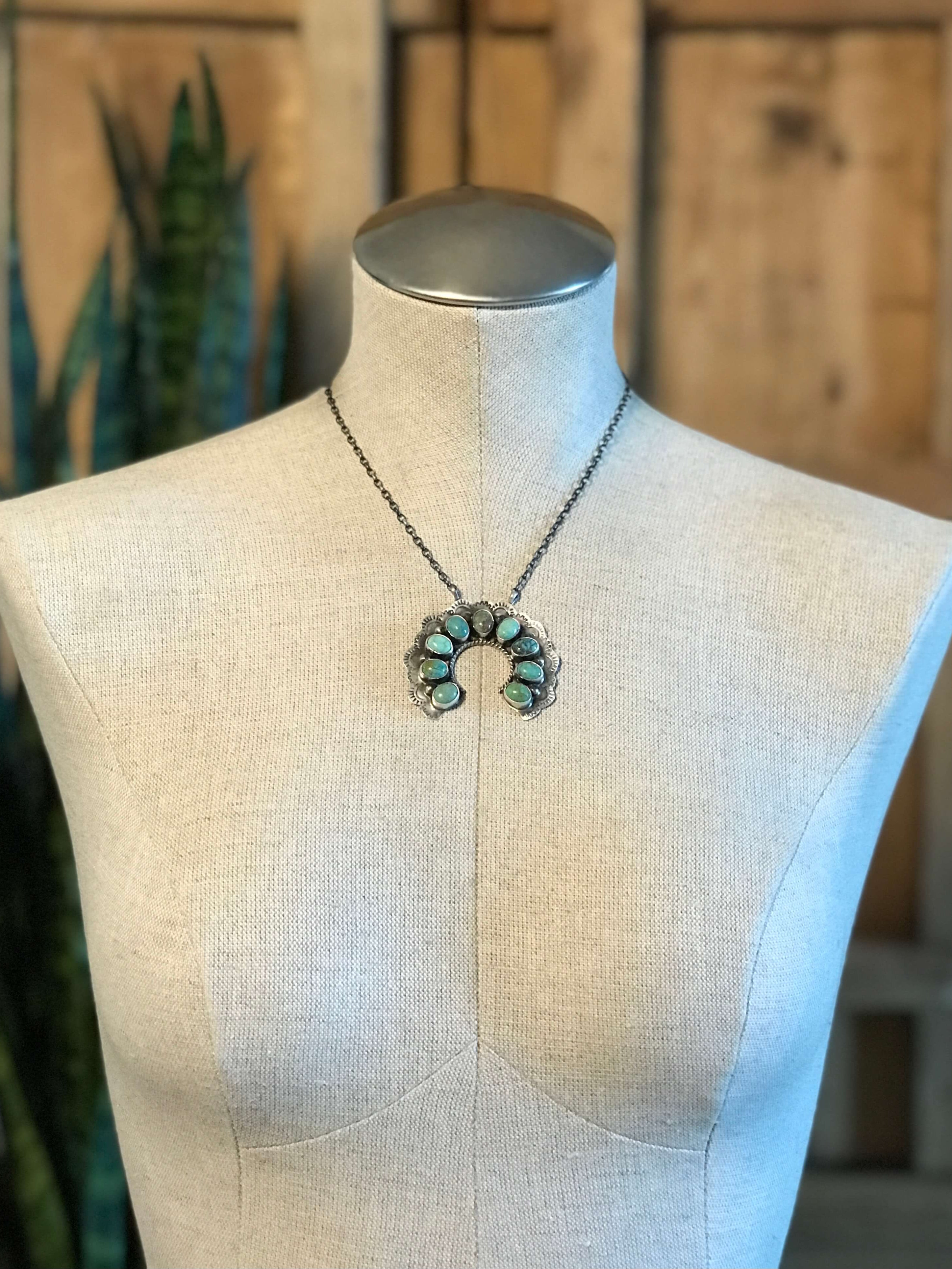 The Friona Naja Necklace, 1-Necklaces-Calli Co., Turquoise and Silver Jewelry, Native American Handmade, Zuni Tribe, Navajo Tribe, Brock Texas