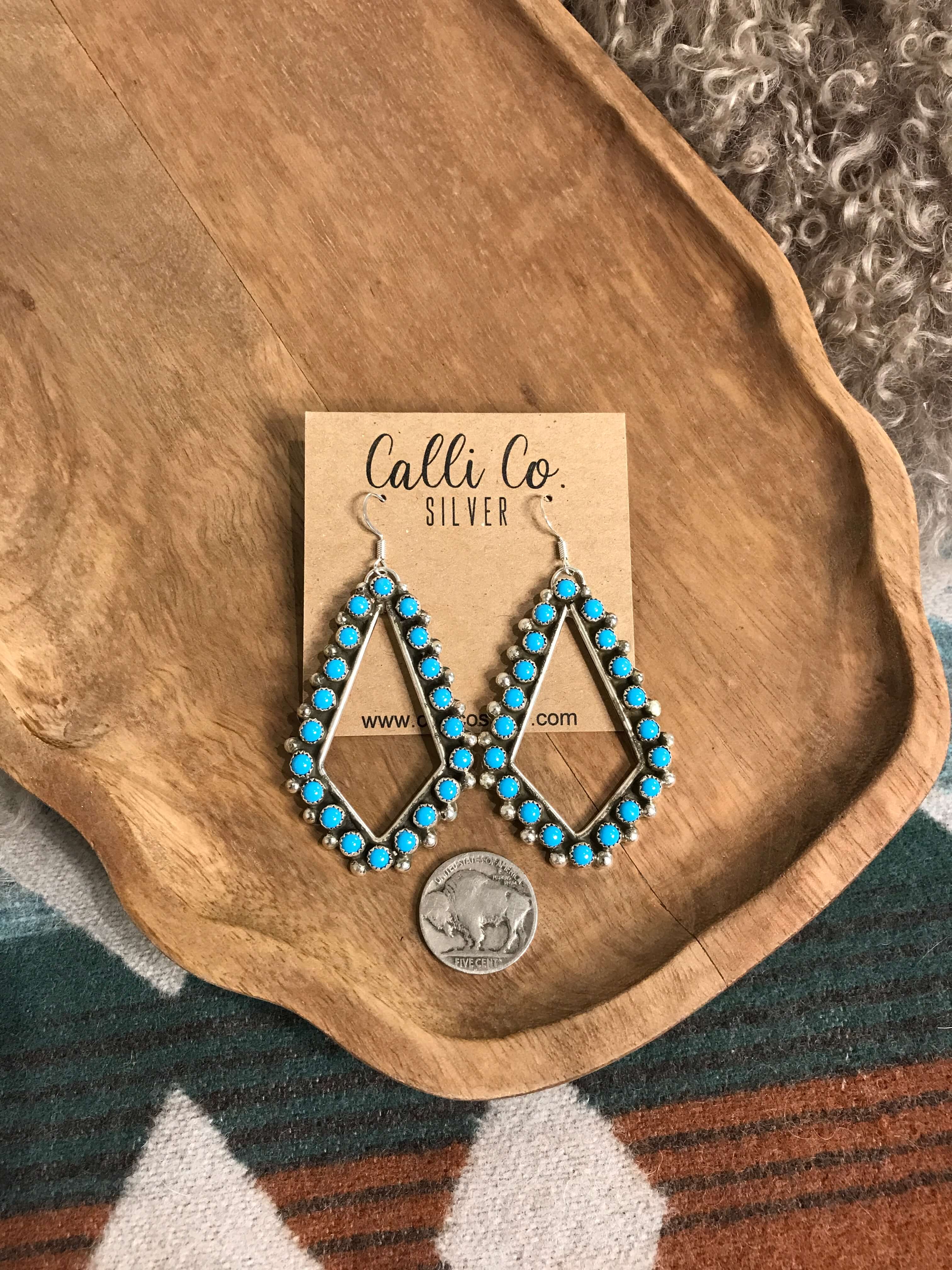 The Colossal Diamond 'Hoop' Earrings-Earrings-Calli Co., Turquoise and Silver Jewelry, Native American Handmade, Zuni Tribe, Navajo Tribe, Brock Texas