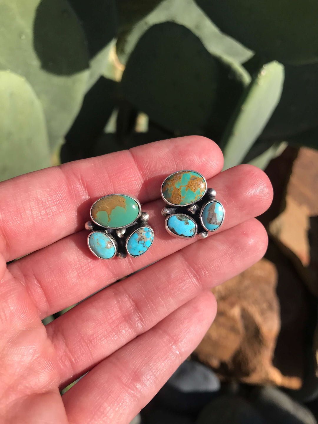 The Tres Rios Earrings, 15-Earrings-Calli Co., Turquoise and Silver Jewelry, Native American Handmade, Zuni Tribe, Navajo Tribe, Brock Texas