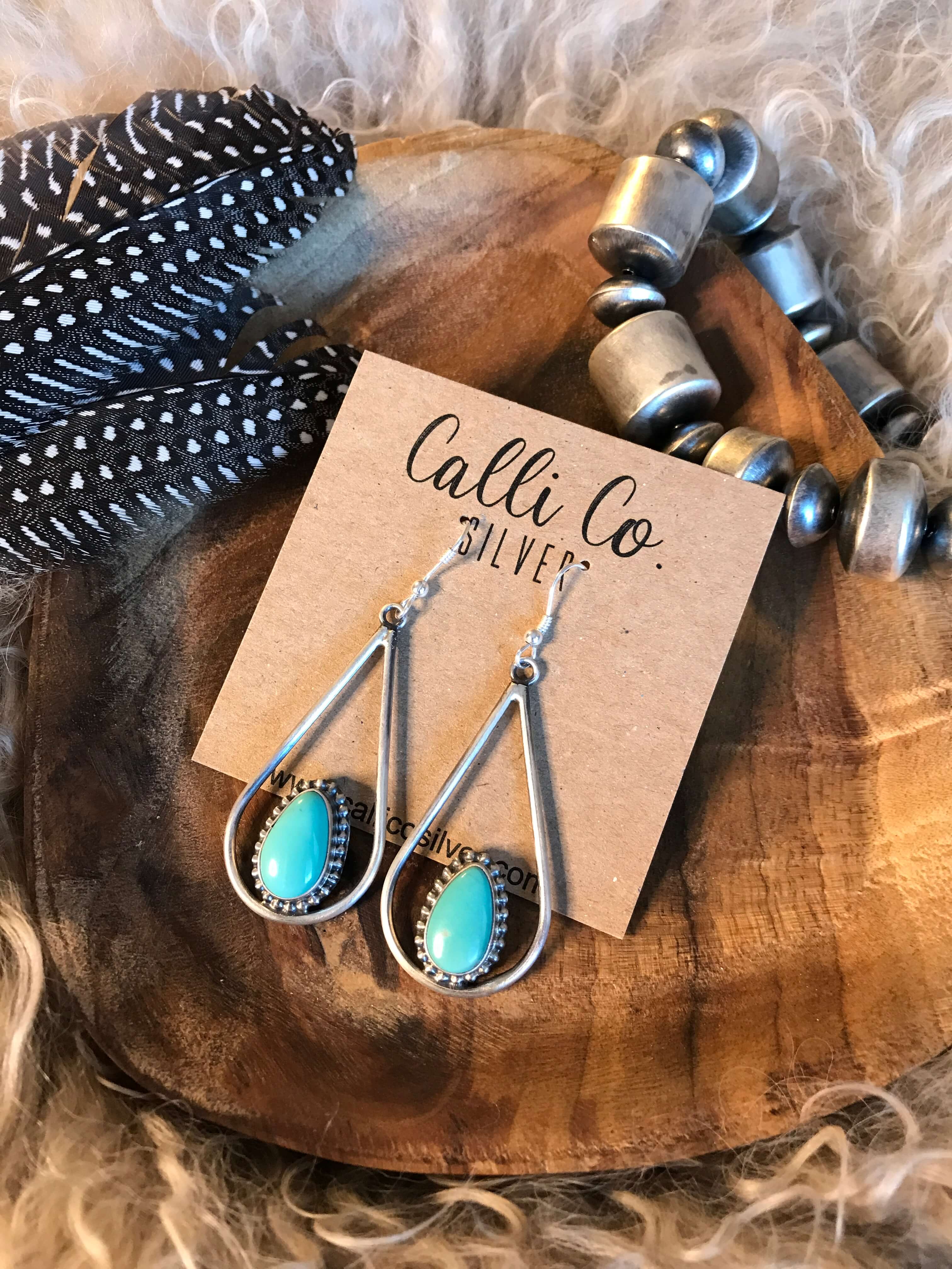 The Keystone Hoop Earrings, 21-Earrings-Calli Co., Turquoise and Silver Jewelry, Native American Handmade, Zuni Tribe, Navajo Tribe, Brock Texas