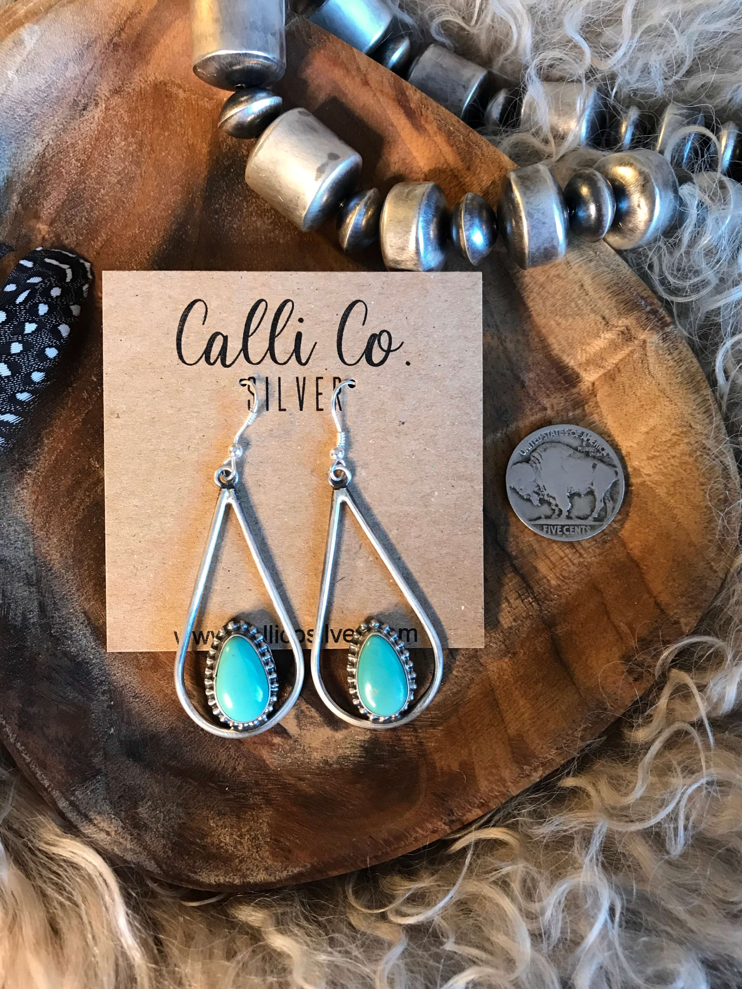 The Keystone Hoop Earrings, 21-Earrings-Calli Co., Turquoise and Silver Jewelry, Native American Handmade, Zuni Tribe, Navajo Tribe, Brock Texas