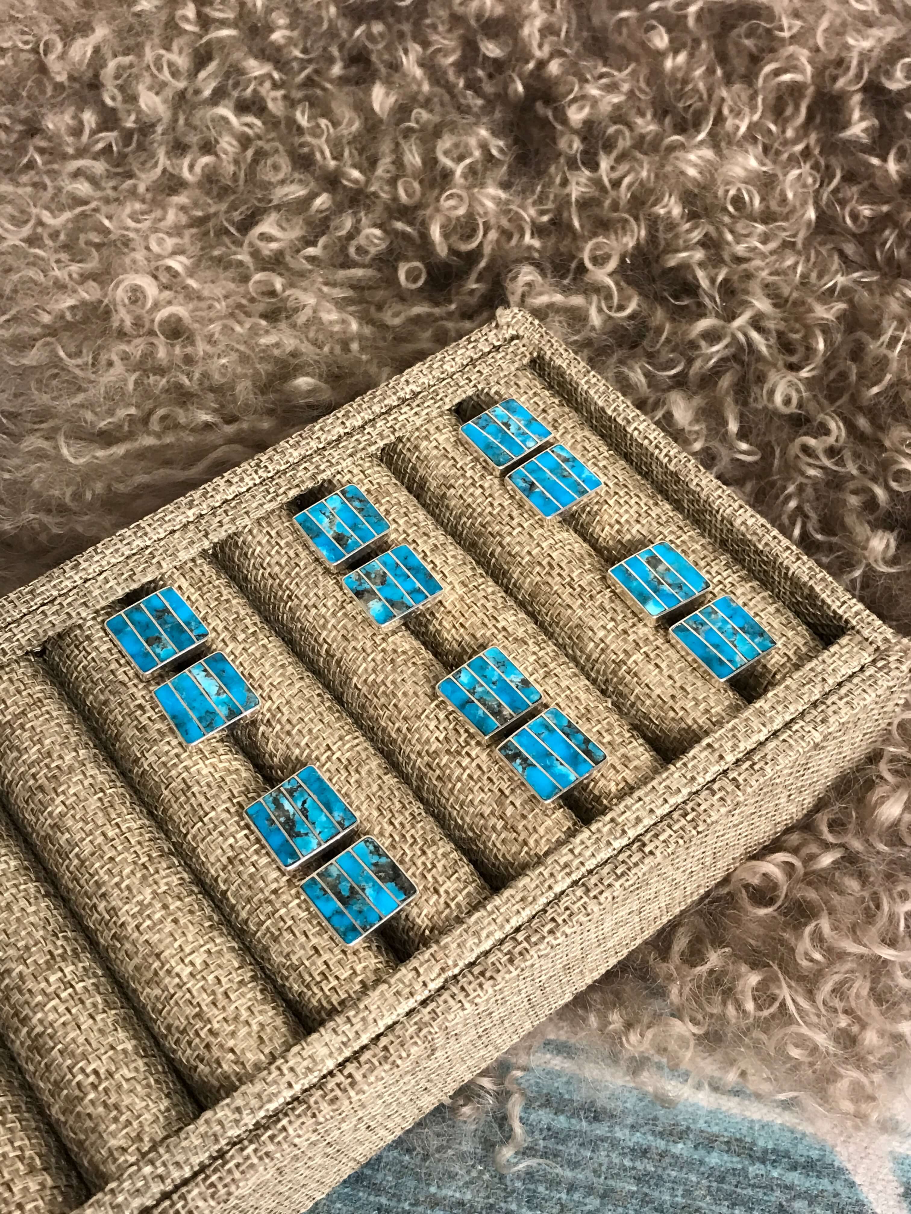 The Zermatt Turquoise Inlay Studs xx-Earrings-Calli Co., Turquoise and Silver Jewelry, Native American Handmade, Zuni Tribe, Navajo Tribe, Brock Texas