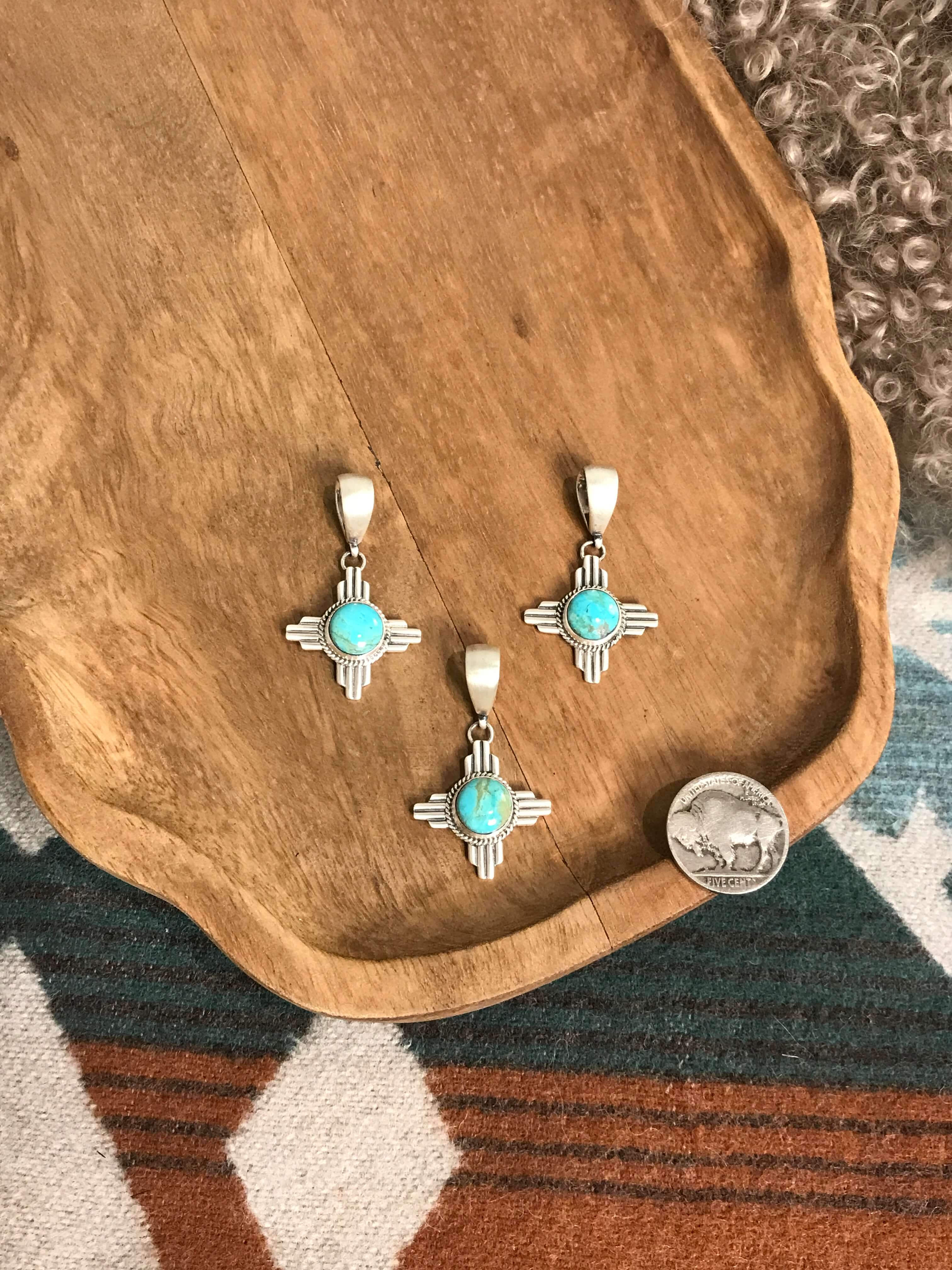 The Zia Turquoise Pendants-Pendants-Calli Co., Turquoise and Silver Jewelry, Native American Handmade, Zuni Tribe, Navajo Tribe, Brock Texas