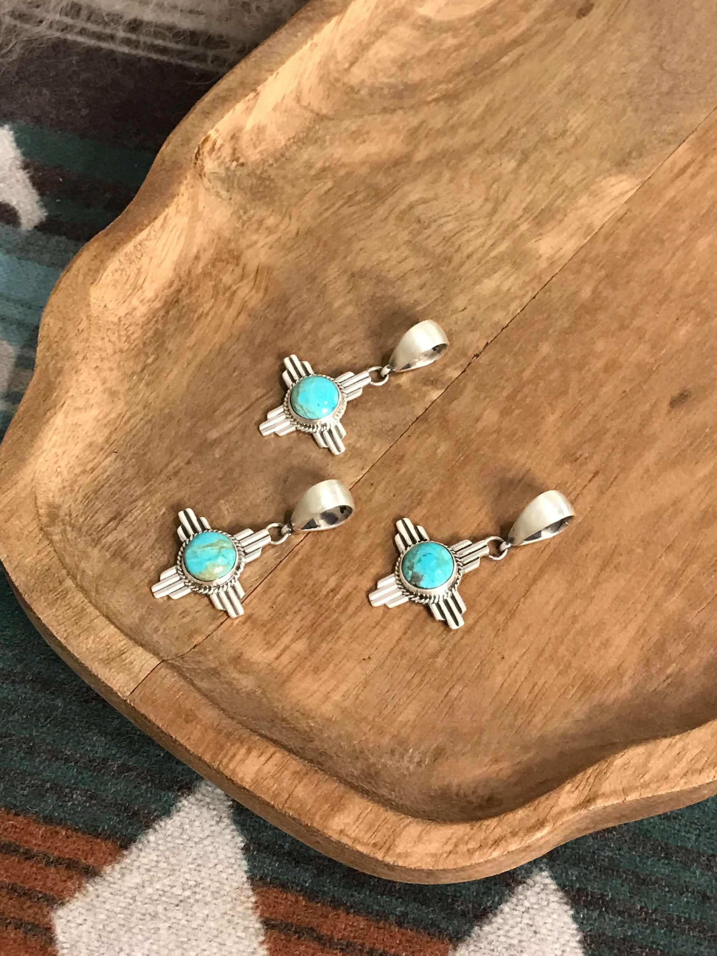 The Zia Turquoise Pendants-Pendants-Calli Co., Turquoise and Silver Jewelry, Native American Handmade, Zuni Tribe, Navajo Tribe, Brock Texas
